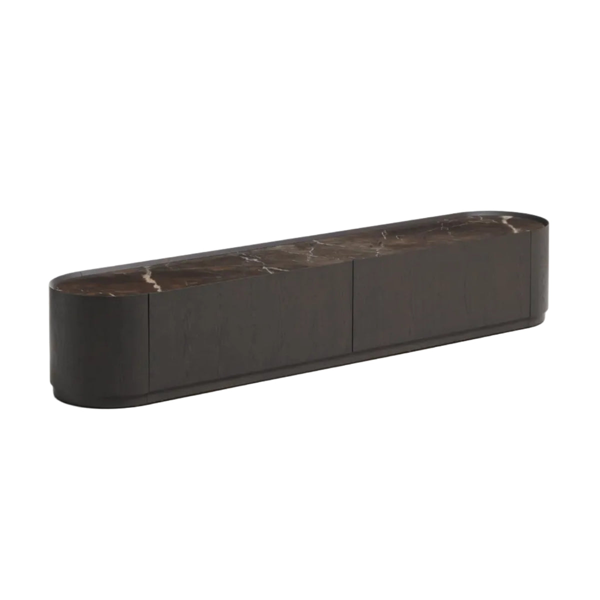 Szafka RTV NEMORE z 2 szufladami ciemny fornir dębowy z ceramicznym blatem – ujęcie 6