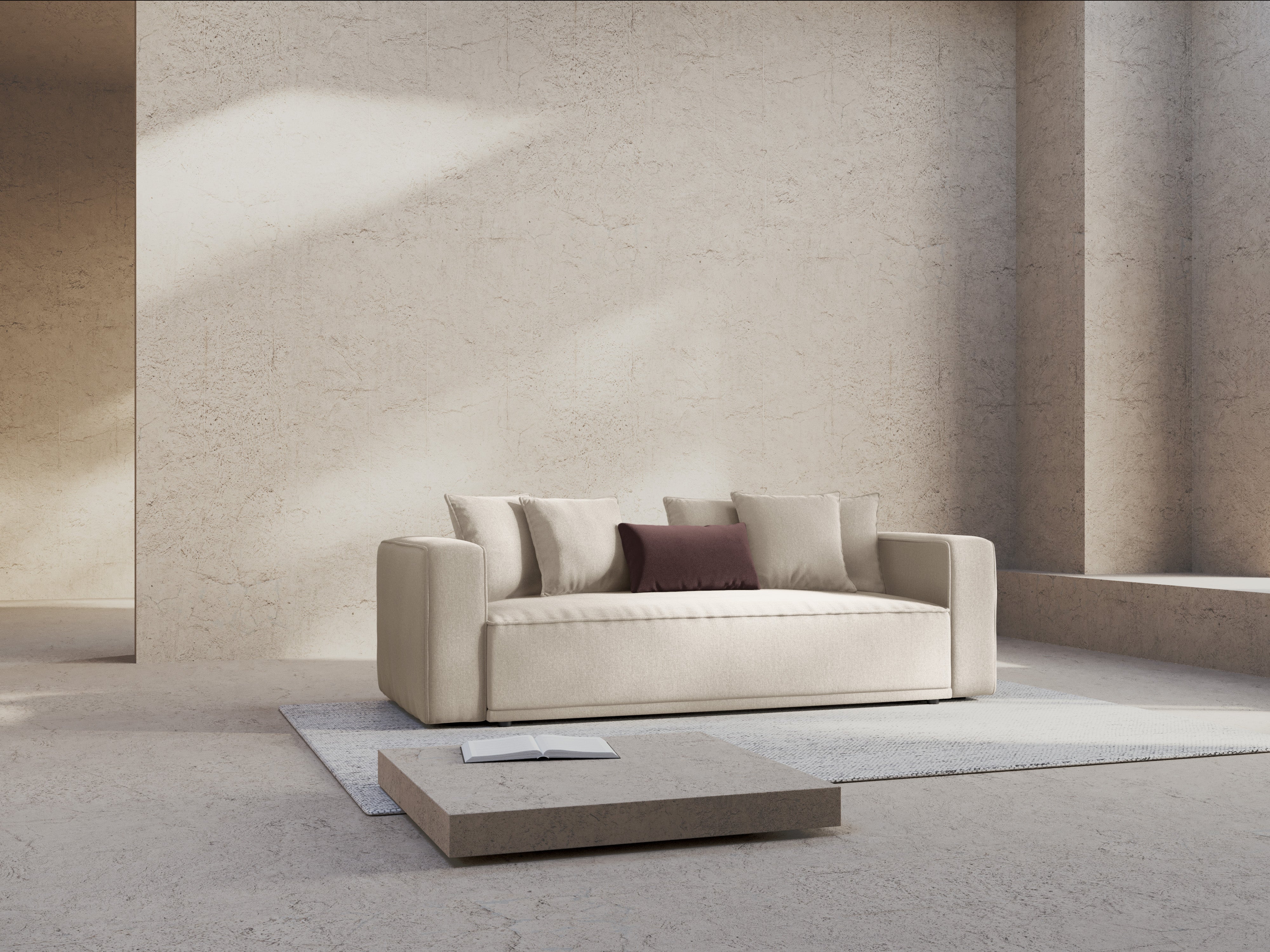RIBES Beige Chenille Sofa with Sleeping Function