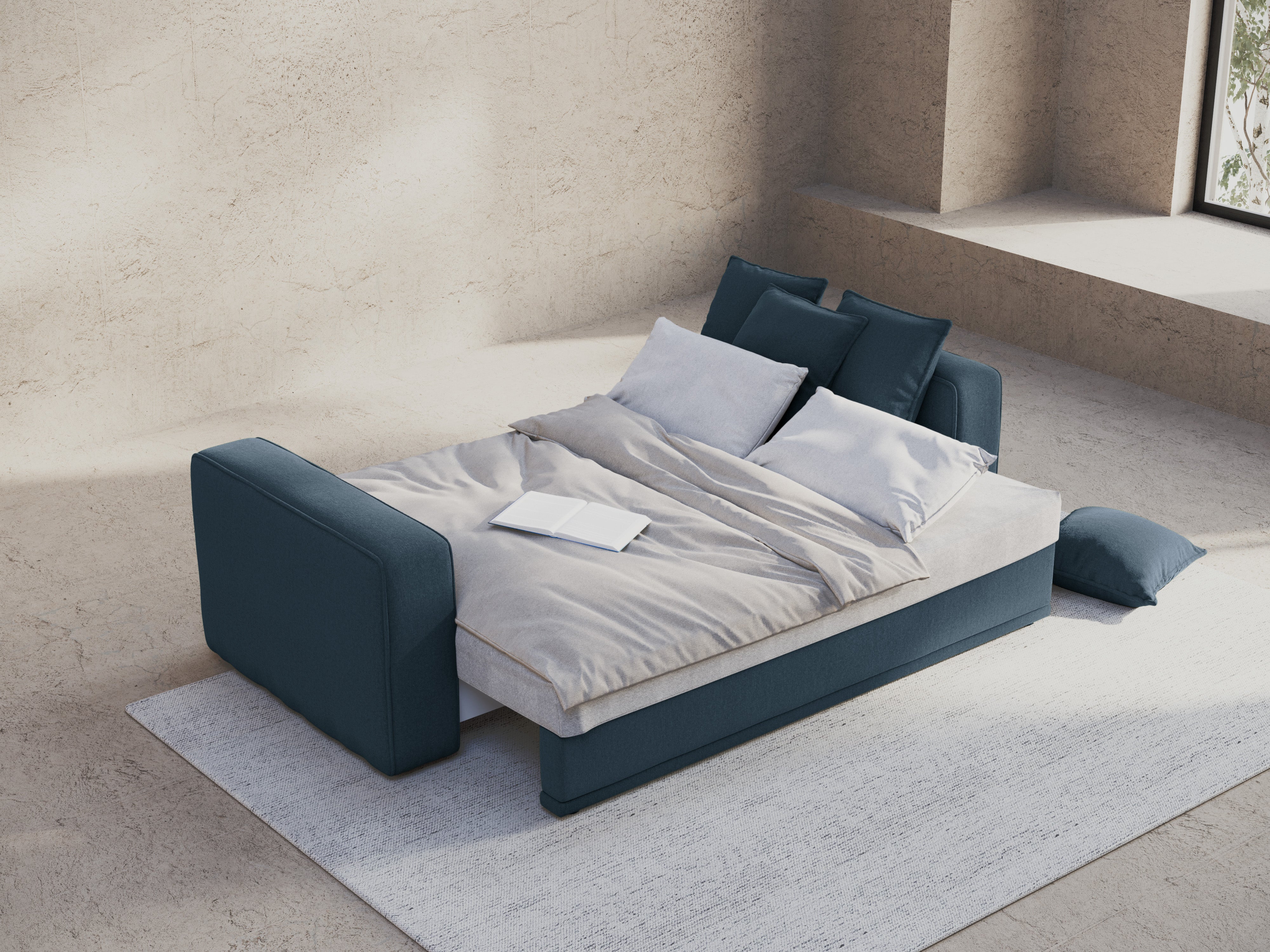 Pohovka s funkciou spania RIBES džínová modrá šenil