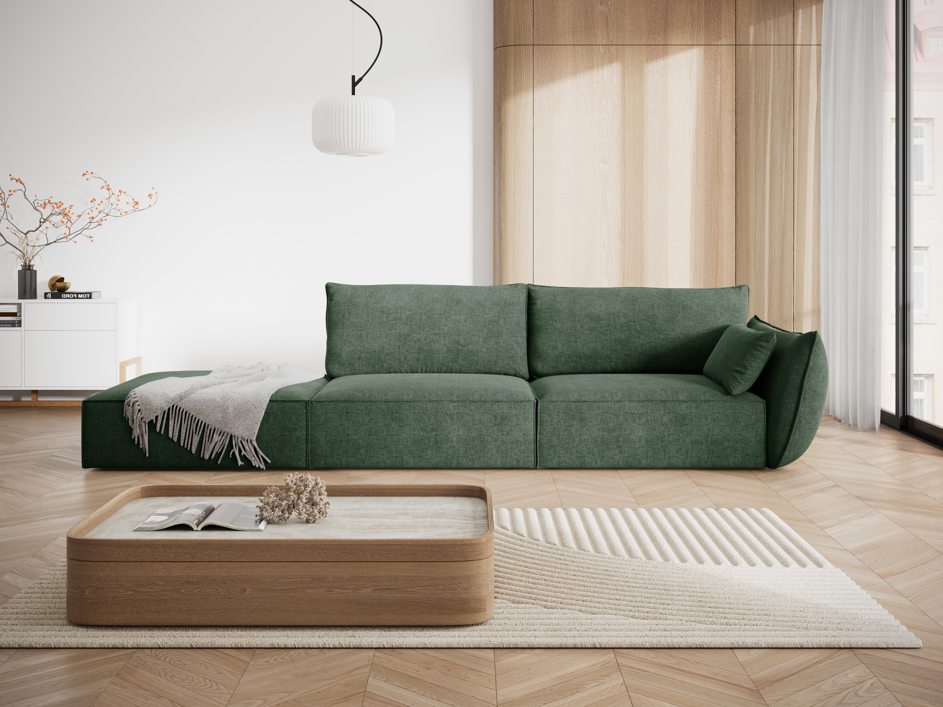 Sofa v zamatovej tkanine ľavostranná otvorená VANDA fľašková zelená