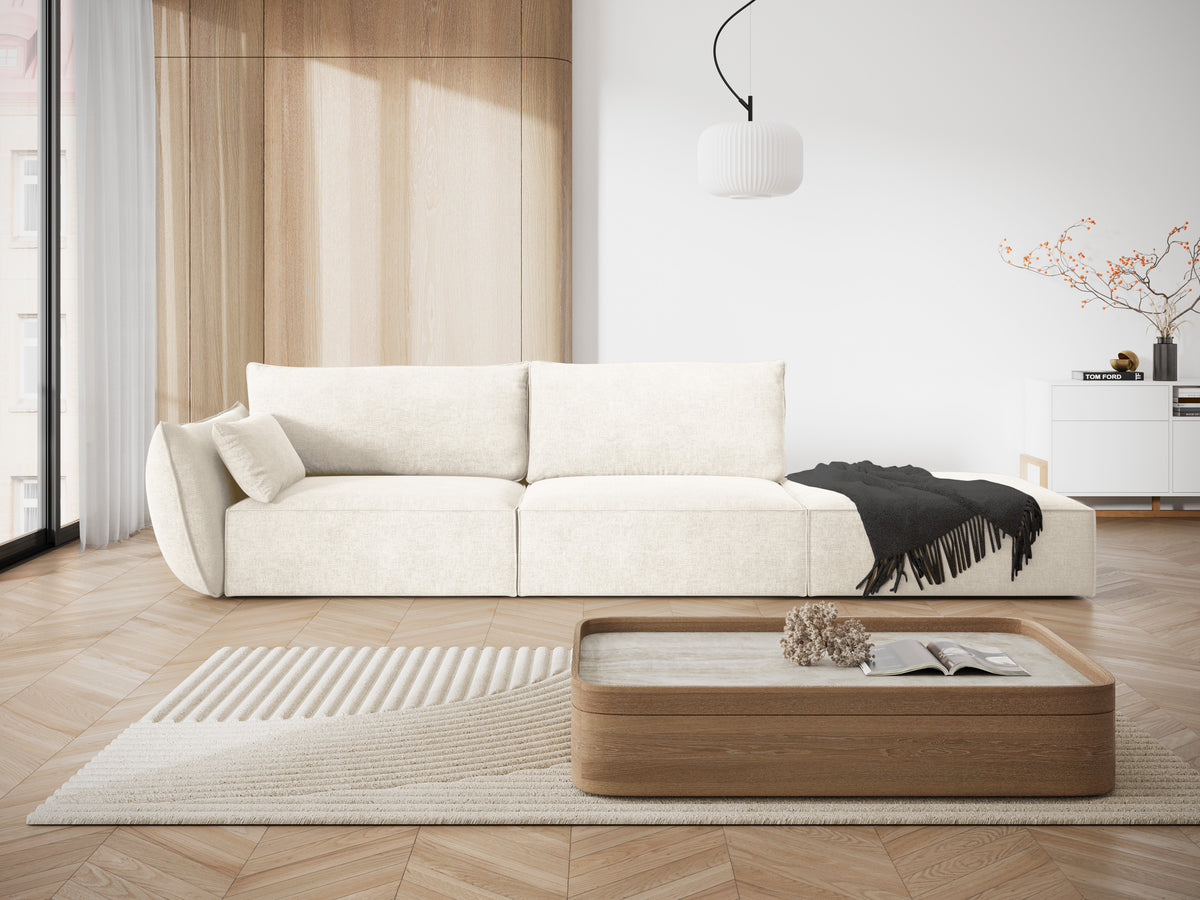 Sofa z tkaniny szenilovej pravostranná otvorená VANDA svetlo béžová