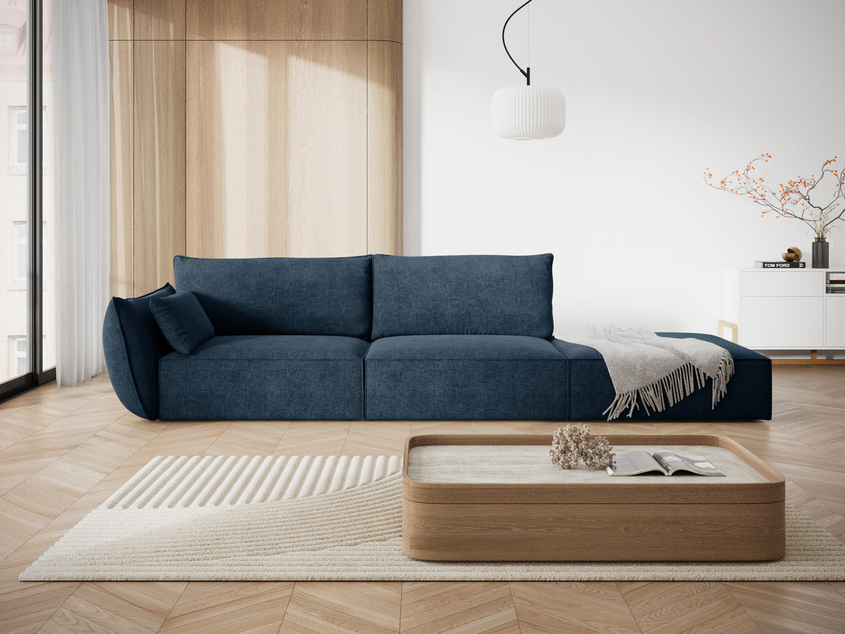 Sofa z tkaniny szenilovej pravostranná otvorená VANDA kráľovsky modrá