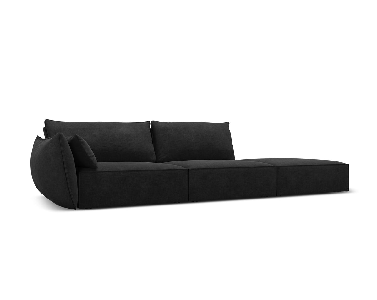 Sofa v zamatovej tkanine pravostranná otvorená VANDA čierna