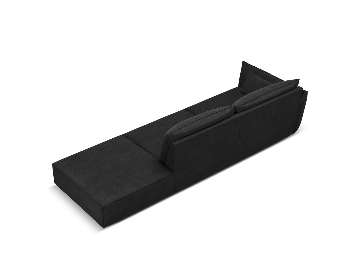 Sofa v zamatovej tkanine pravostranná otvorená VANDA čierna