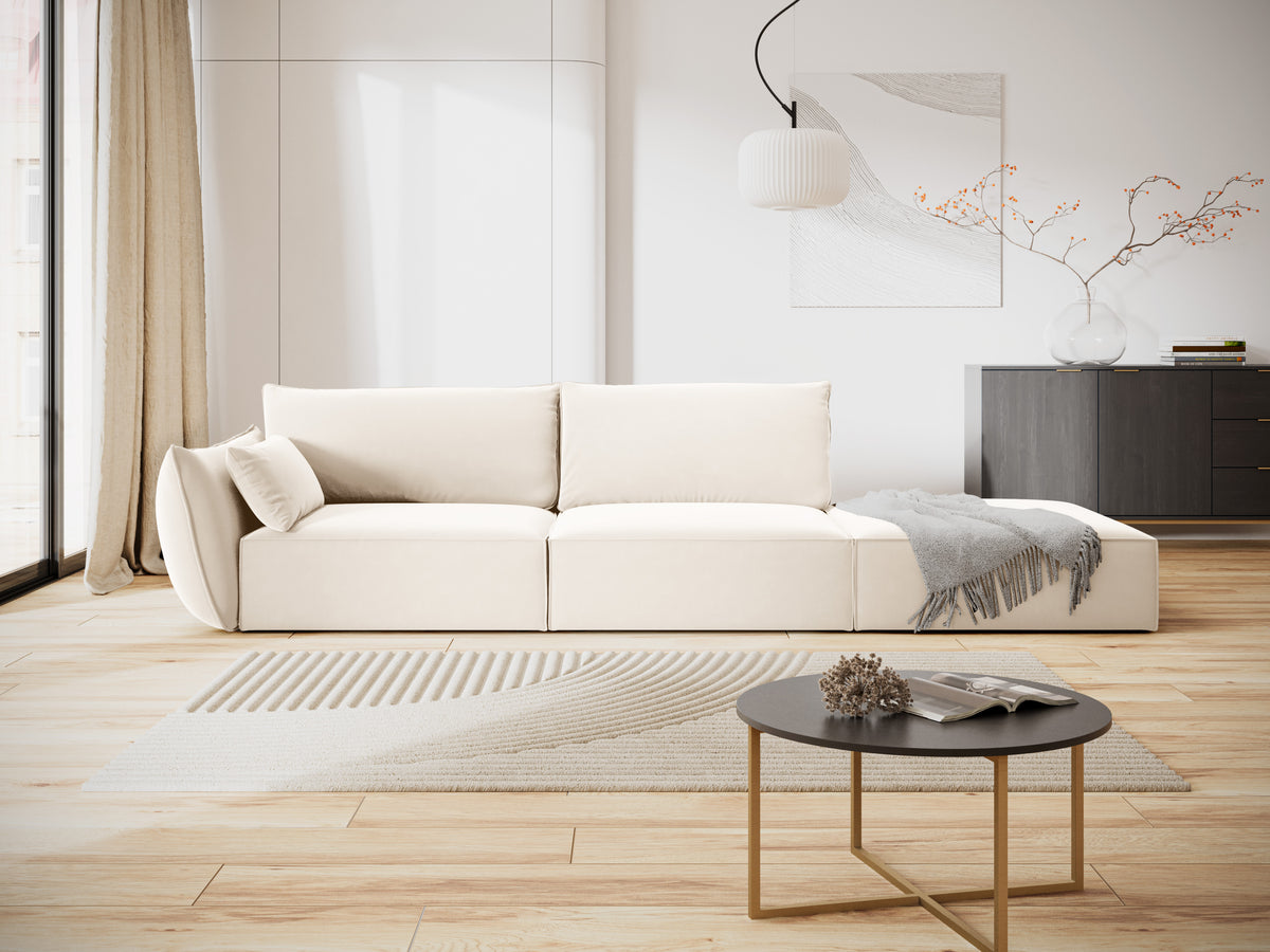Sofa z jemného velúru pravostranná otvorená VANDA béžová