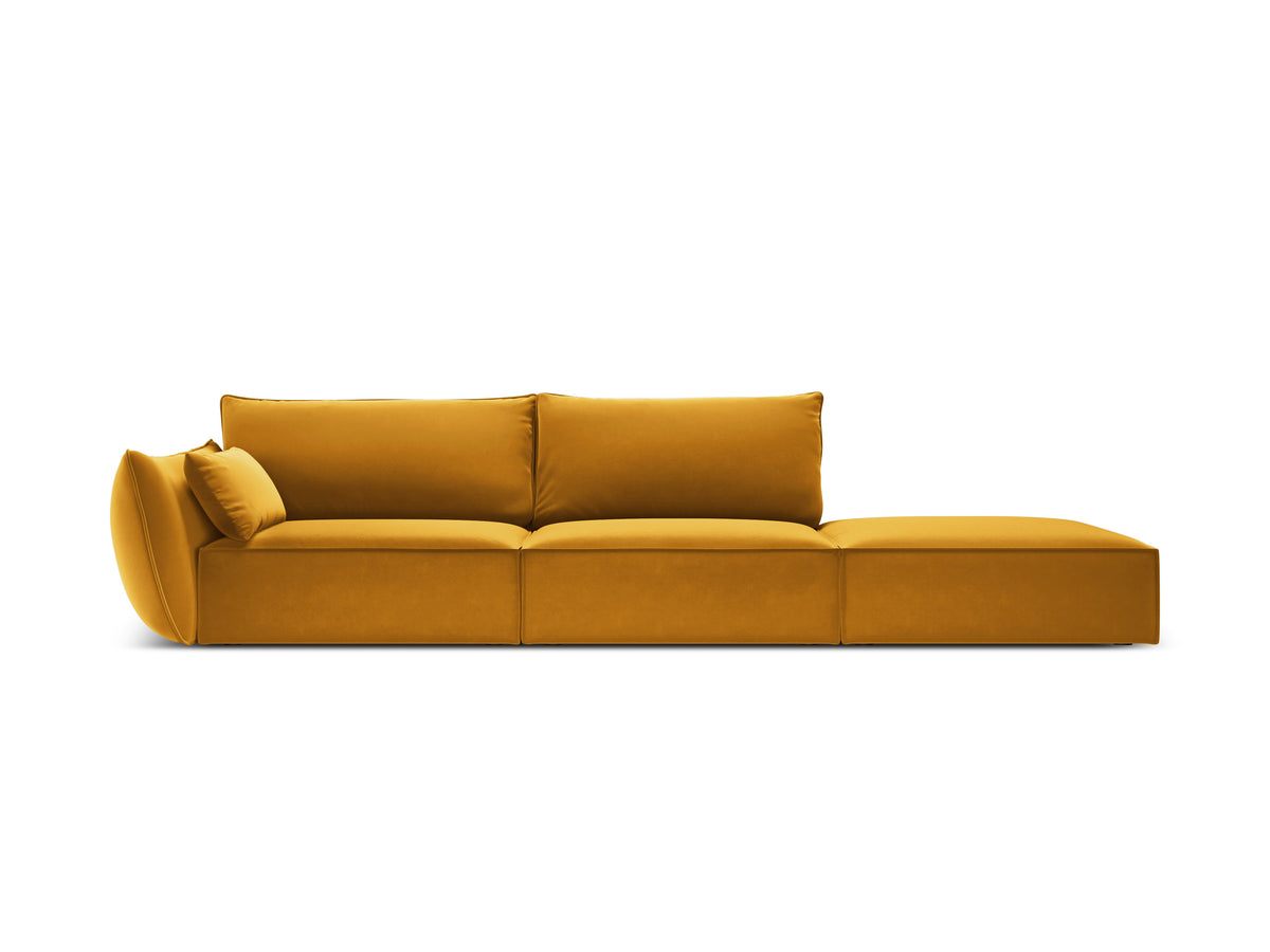 Sofa z jemného velúru pravostranná otvorená VANDA horčicová