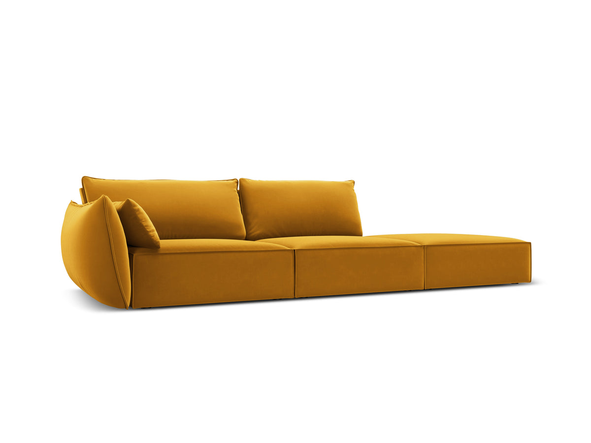 Sofa z jemného velúru pravostranná otvorená VANDA horčicová