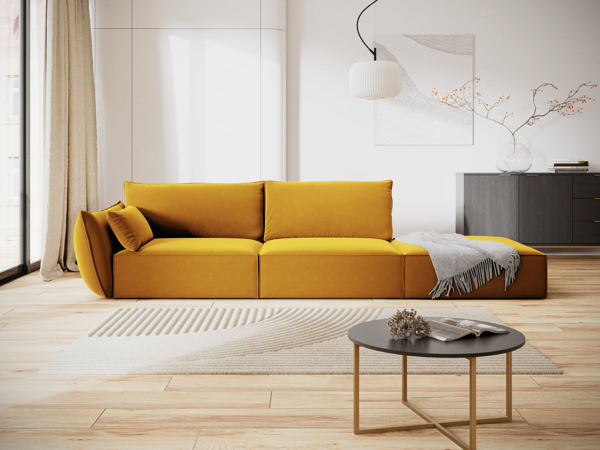 Sofa z jemného velúru pravostranná otvorená VANDA horčicová