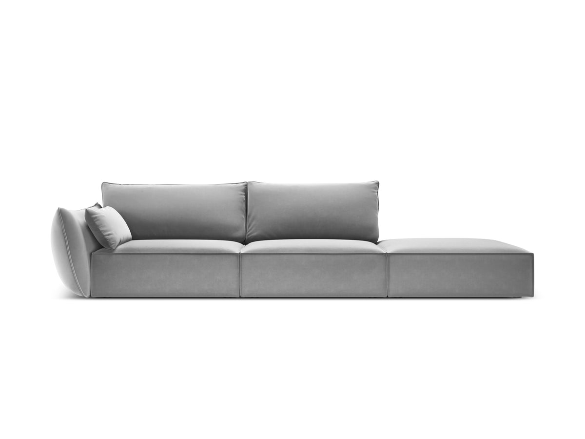 Sofa z jemného velúru pravostranná otvorená VANDA šedá
