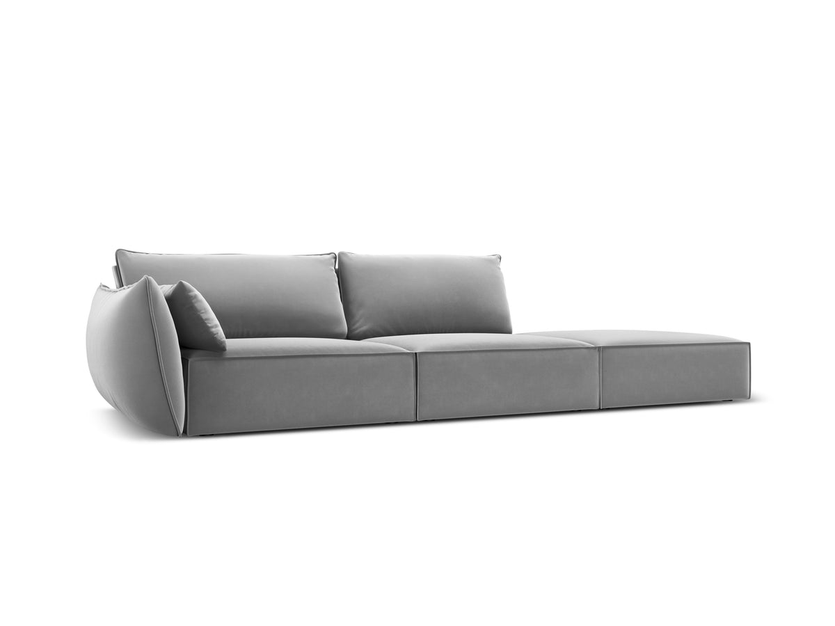 Sofa z jemného velúru pravostranná otvorená VANDA šedá