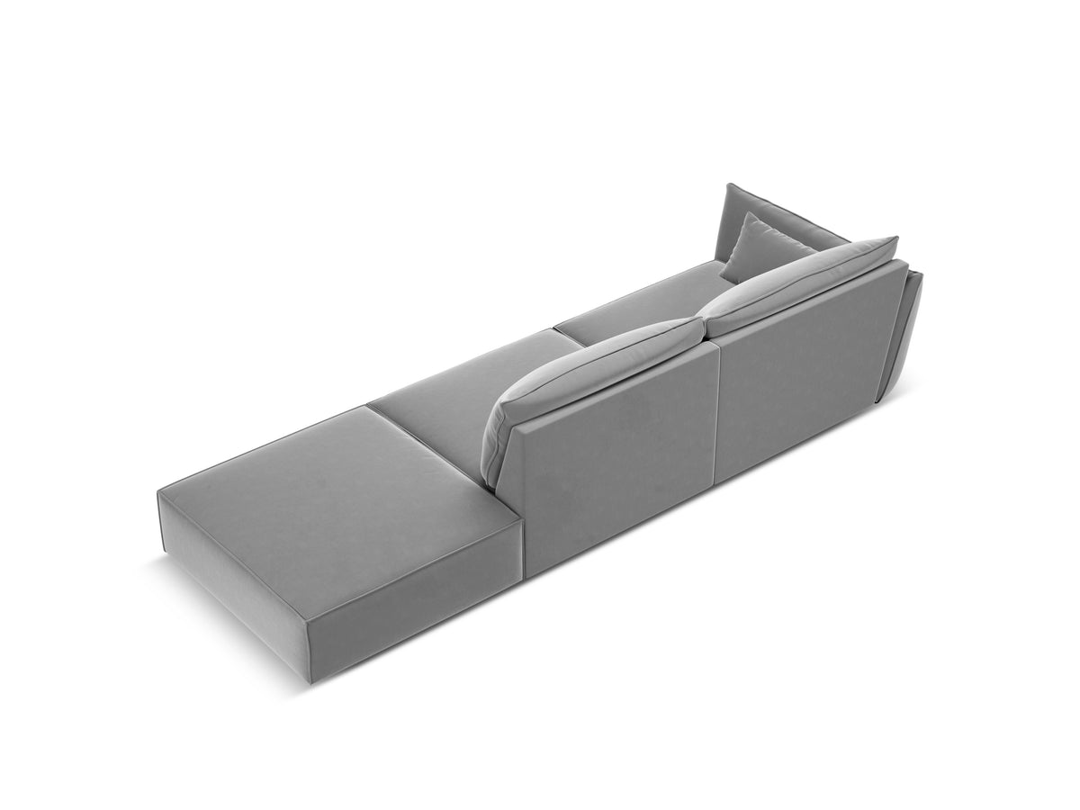 Sofa z jemného velúru pravostranná otvorená VANDA šedá