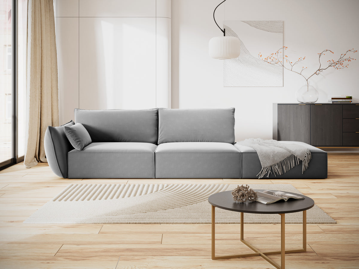 Sofa z jemného velúru pravostranná otvorená VANDA šedá