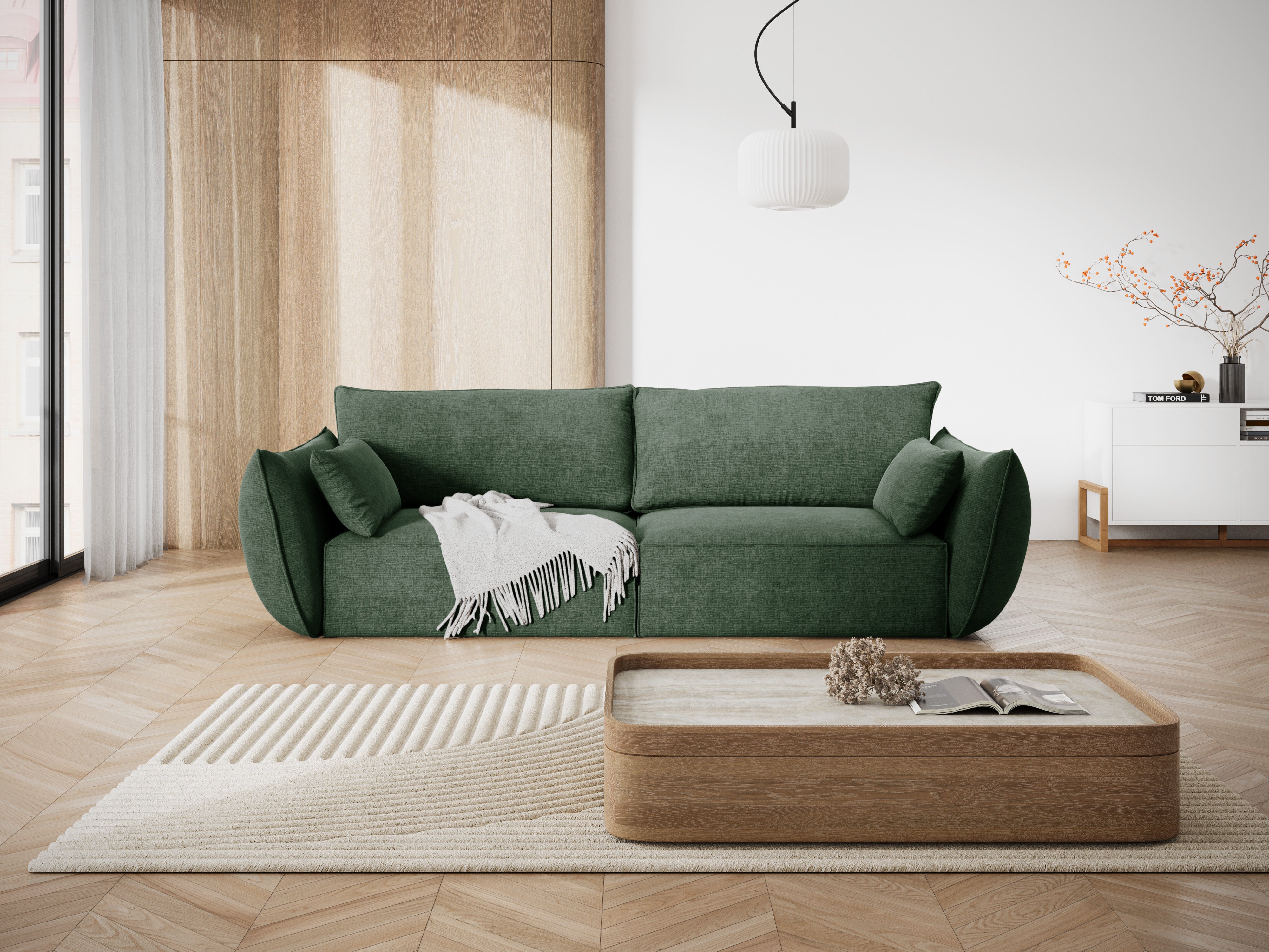 Sofa v szenilovej tkanine 3-miestna VANDA fľašková zelená
