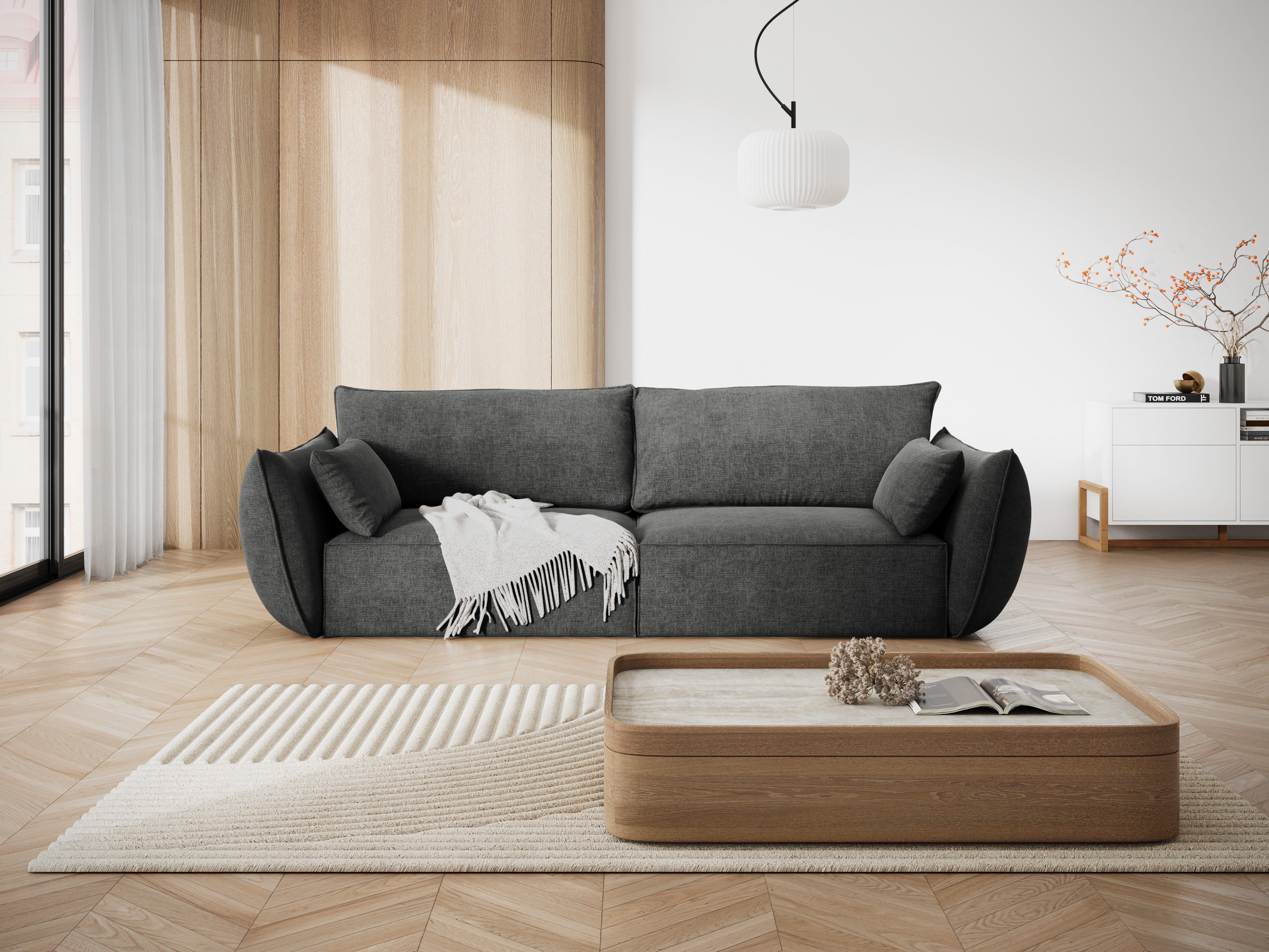 Sofa v zamatovej tkanine 3-miestna VANDA tmavosivá