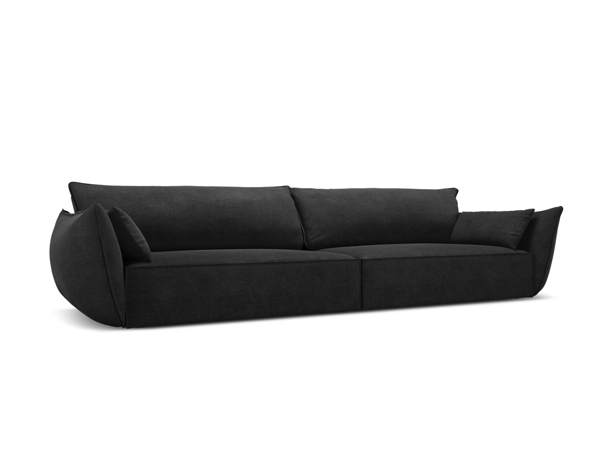 Sofa v zamatovej tkanine pre 4 osoby VANDA čierna