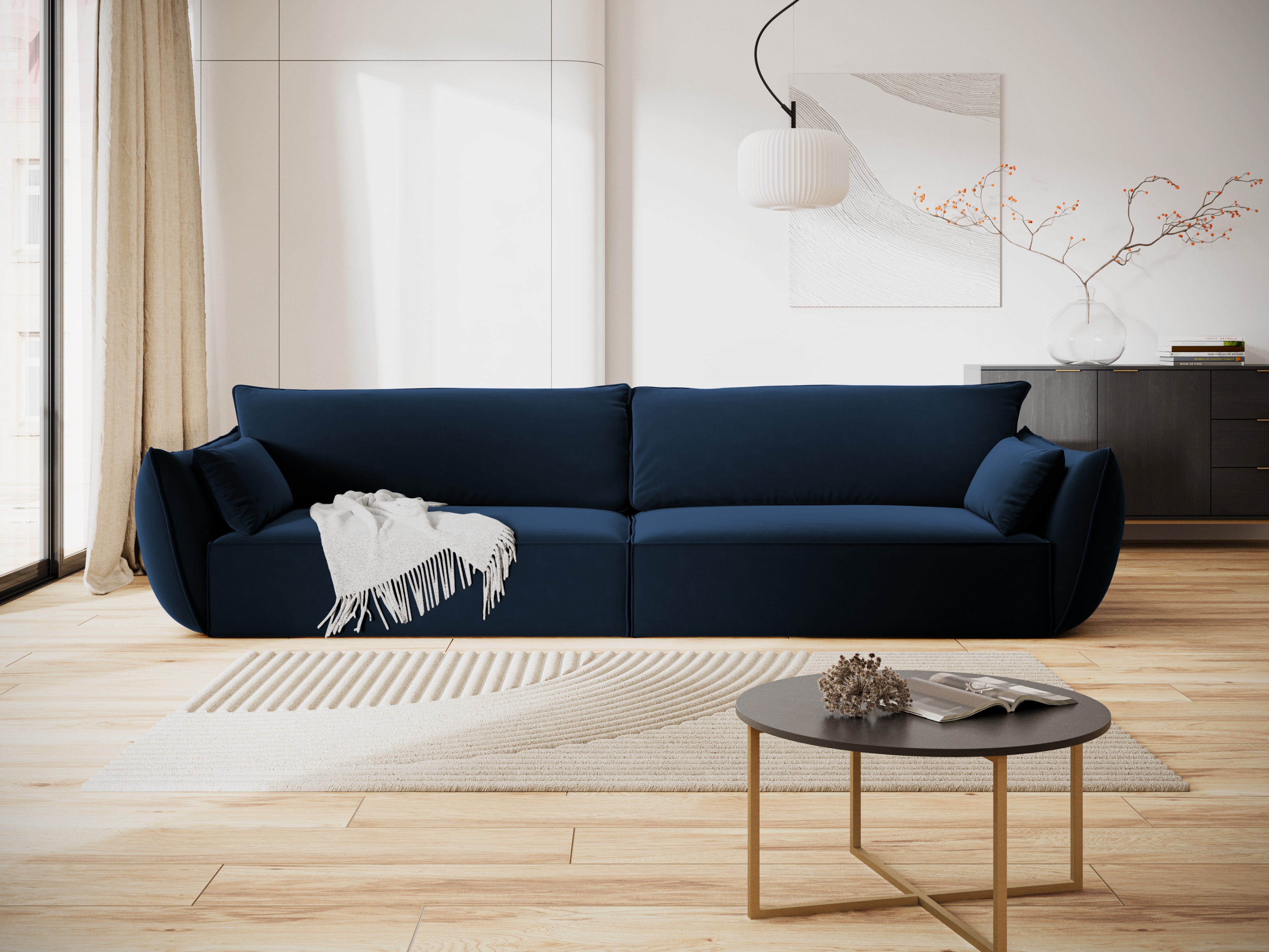Sofa z jemného velúru pre 4 osoby VANDA granátová