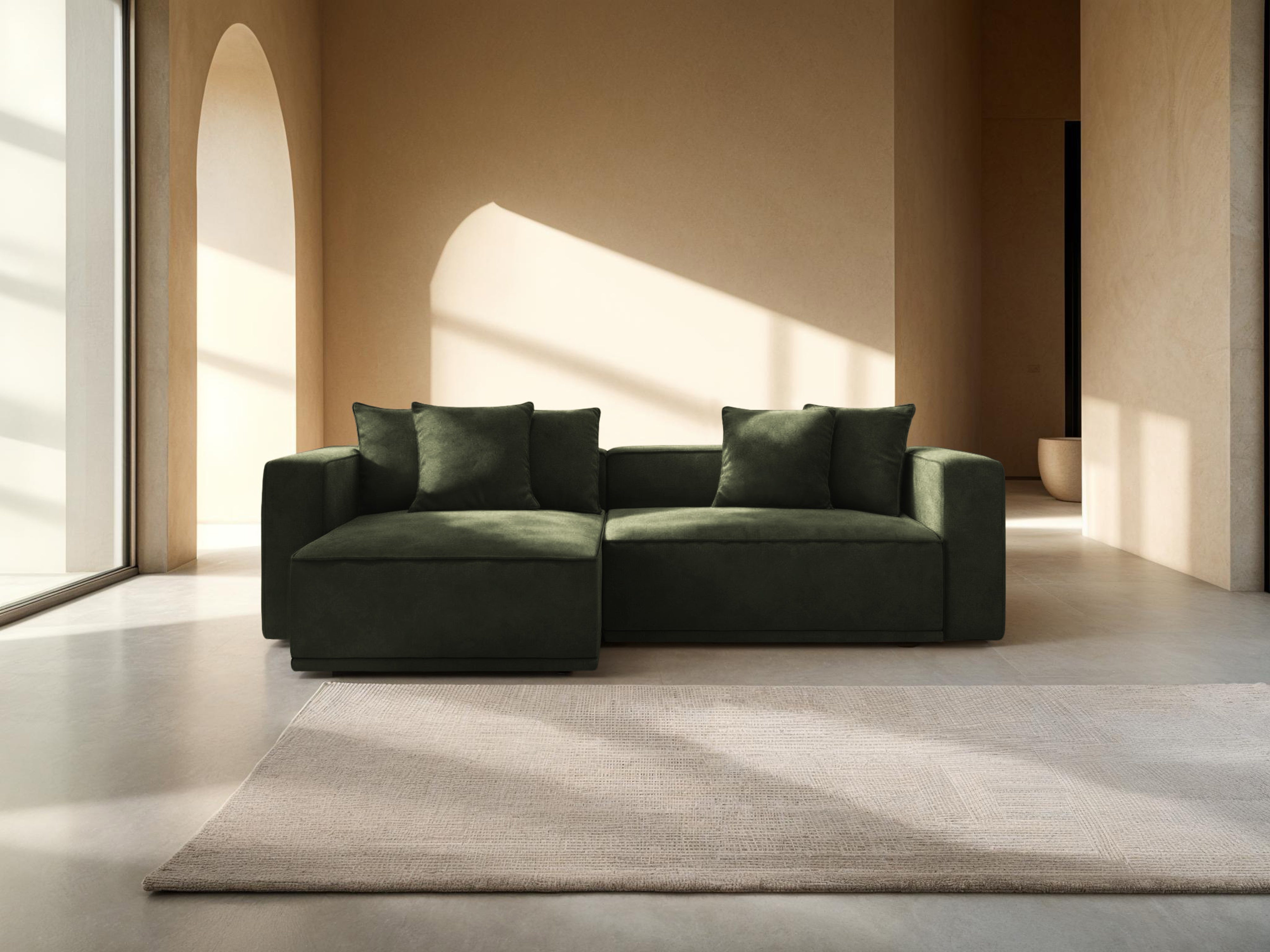 Left-facing velvet corner sofa bed RIBES green