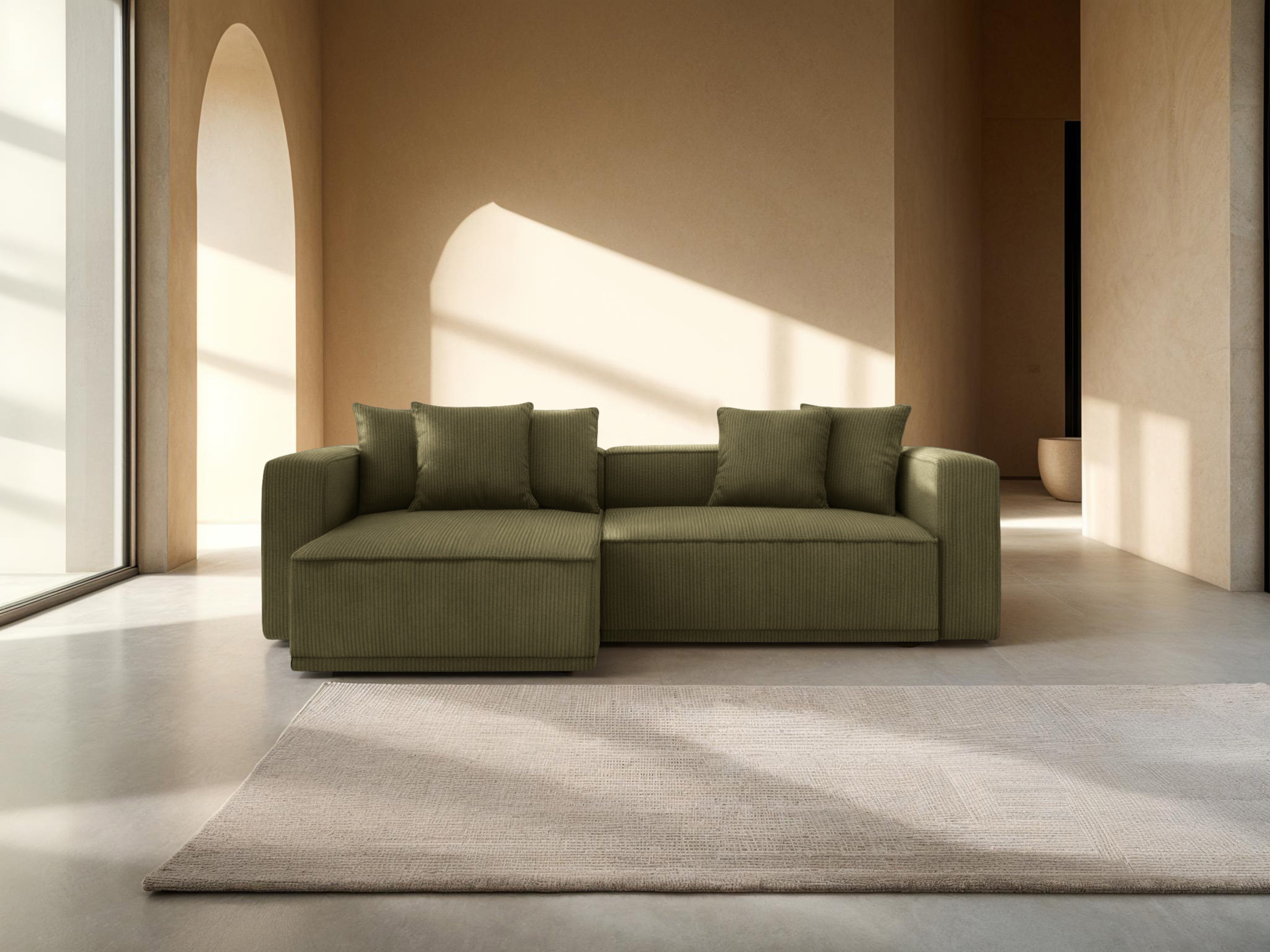 Left-sided corner sofa bed RIBES green corduroy