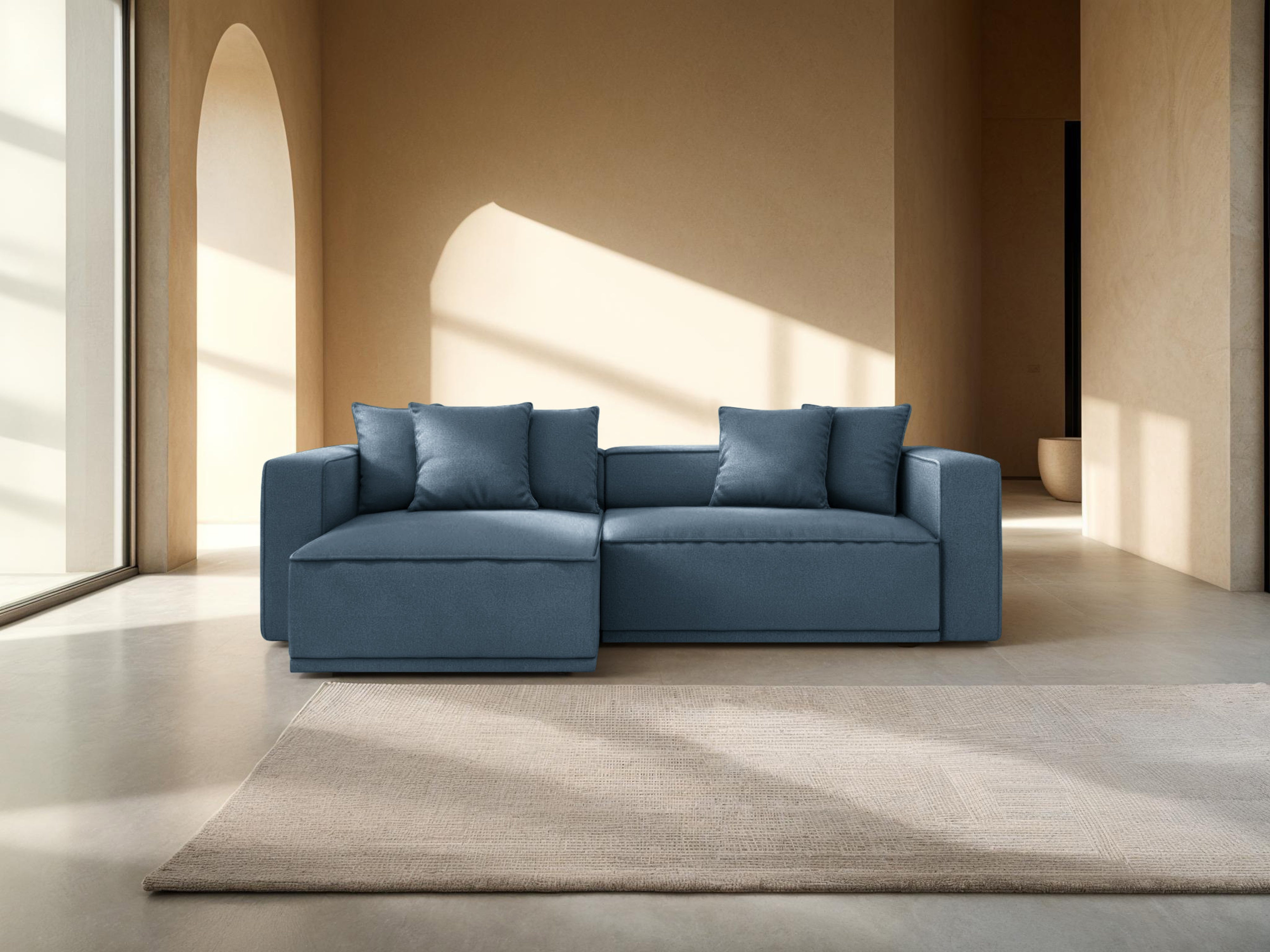 Left-sided corner sofa bed RIBES denim blue chenille