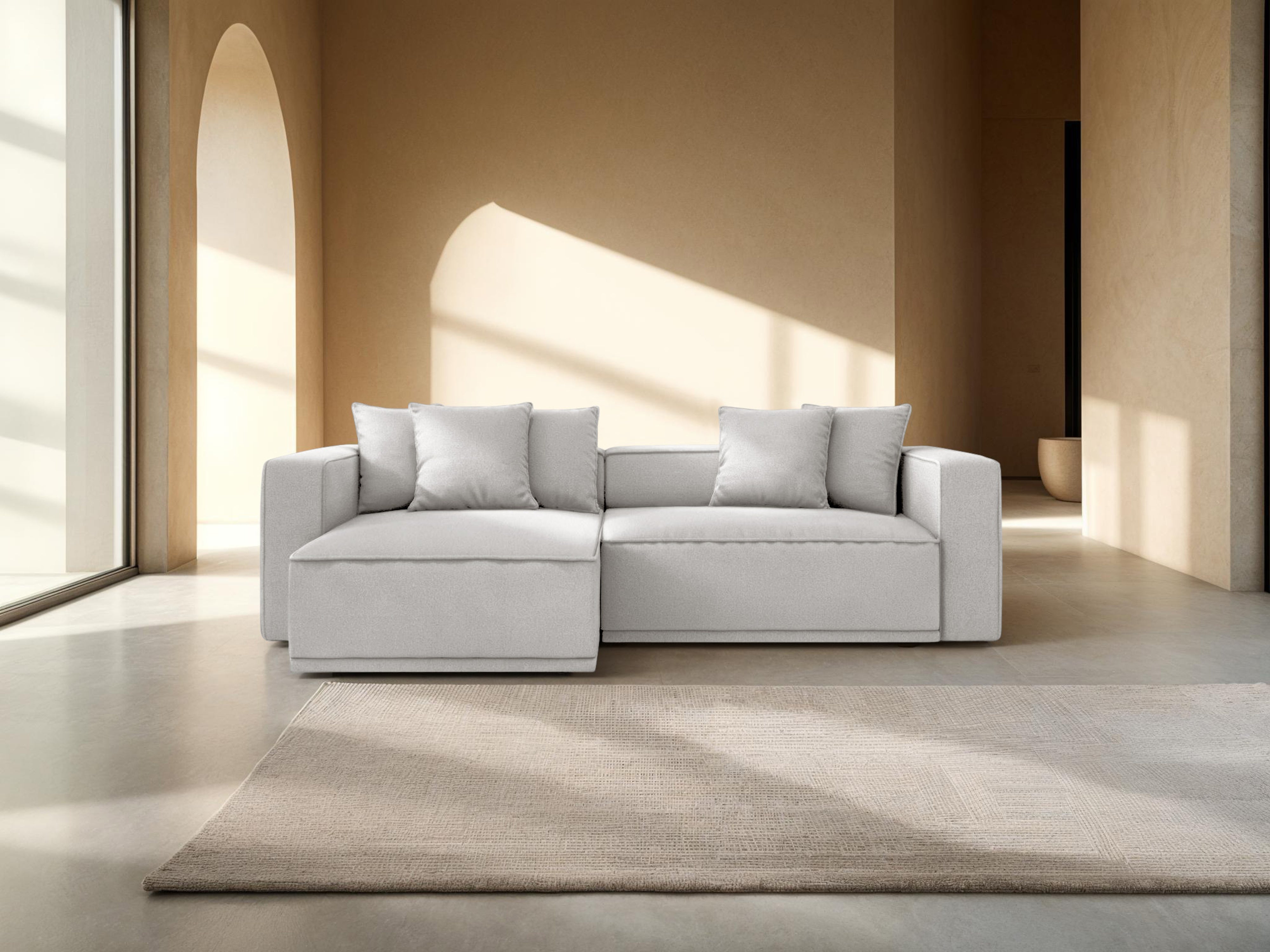 Rohová sedačka s funkciou spania RIBES strieborný šenil