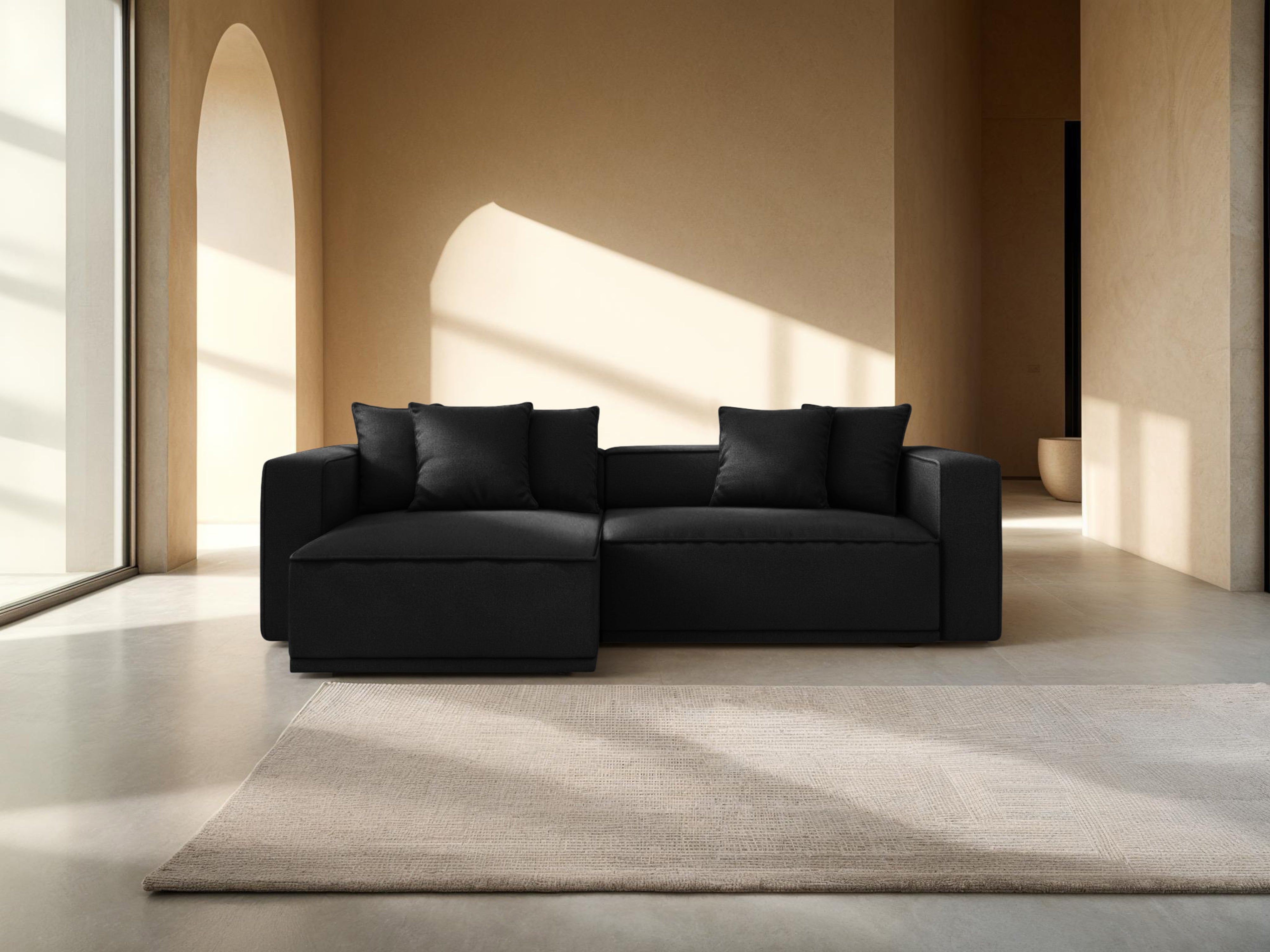 Left-sided corner sofa bed RIBES black chenille