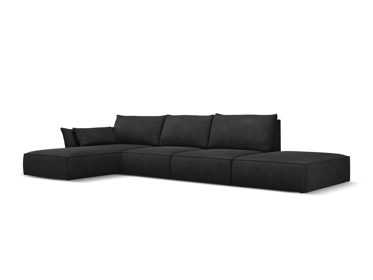 Rohová sedačka v šenilovej tkanine ľavostranná otvorená VANDA čierna