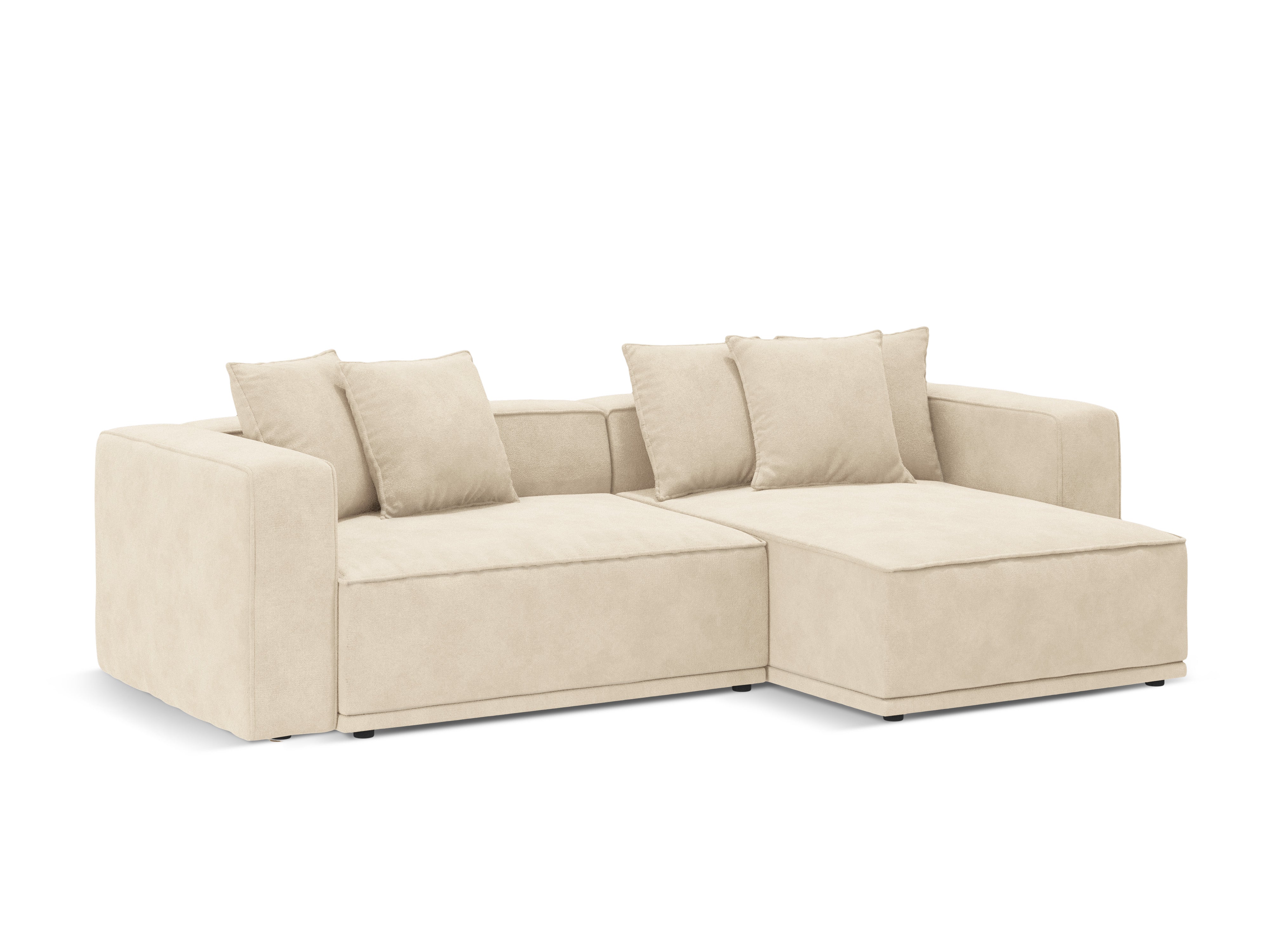 Right-facing velvet corner sofa bed RIBES light beige