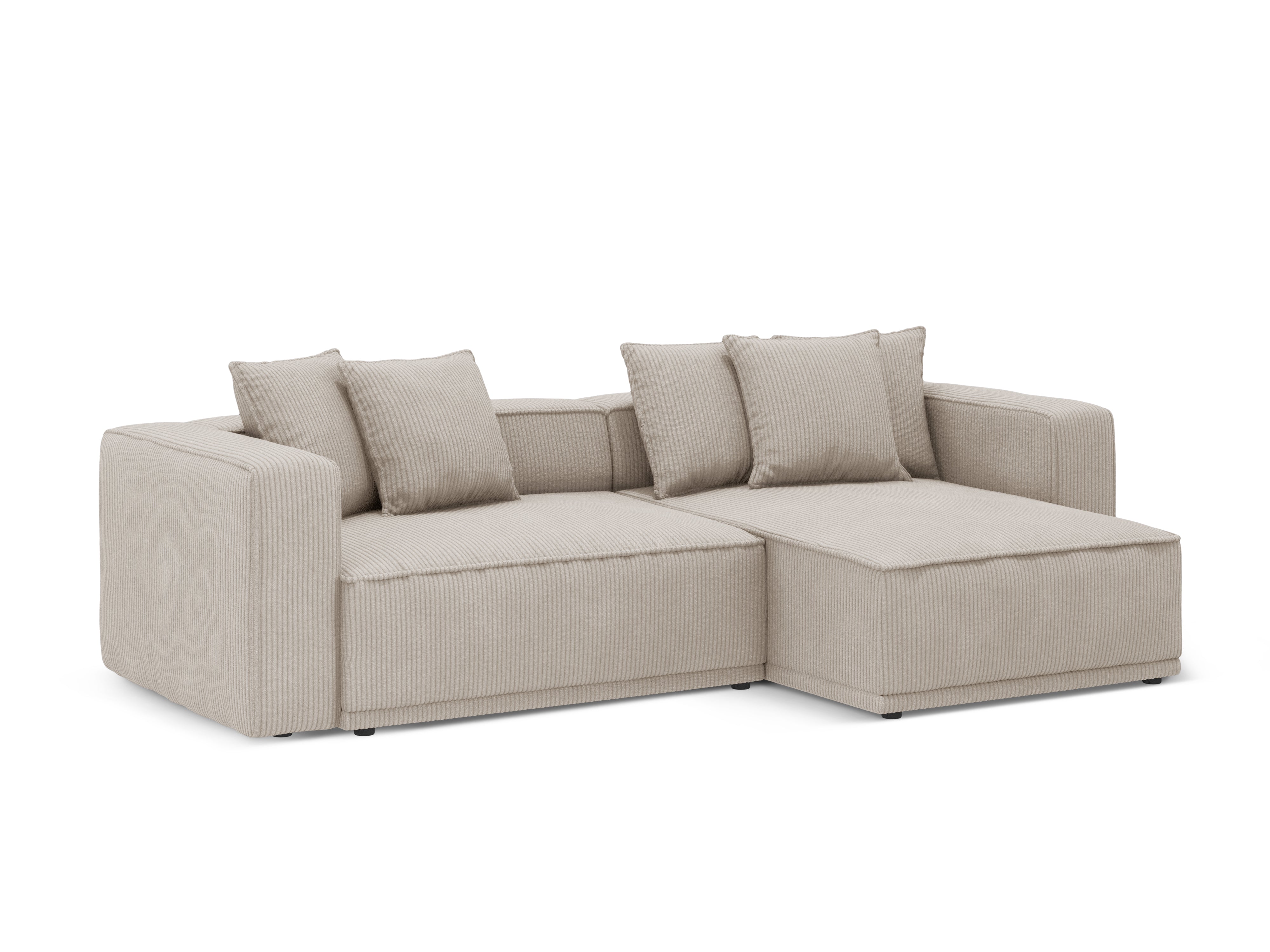 Right-sided corner sofa bed RIBES beige corduroy