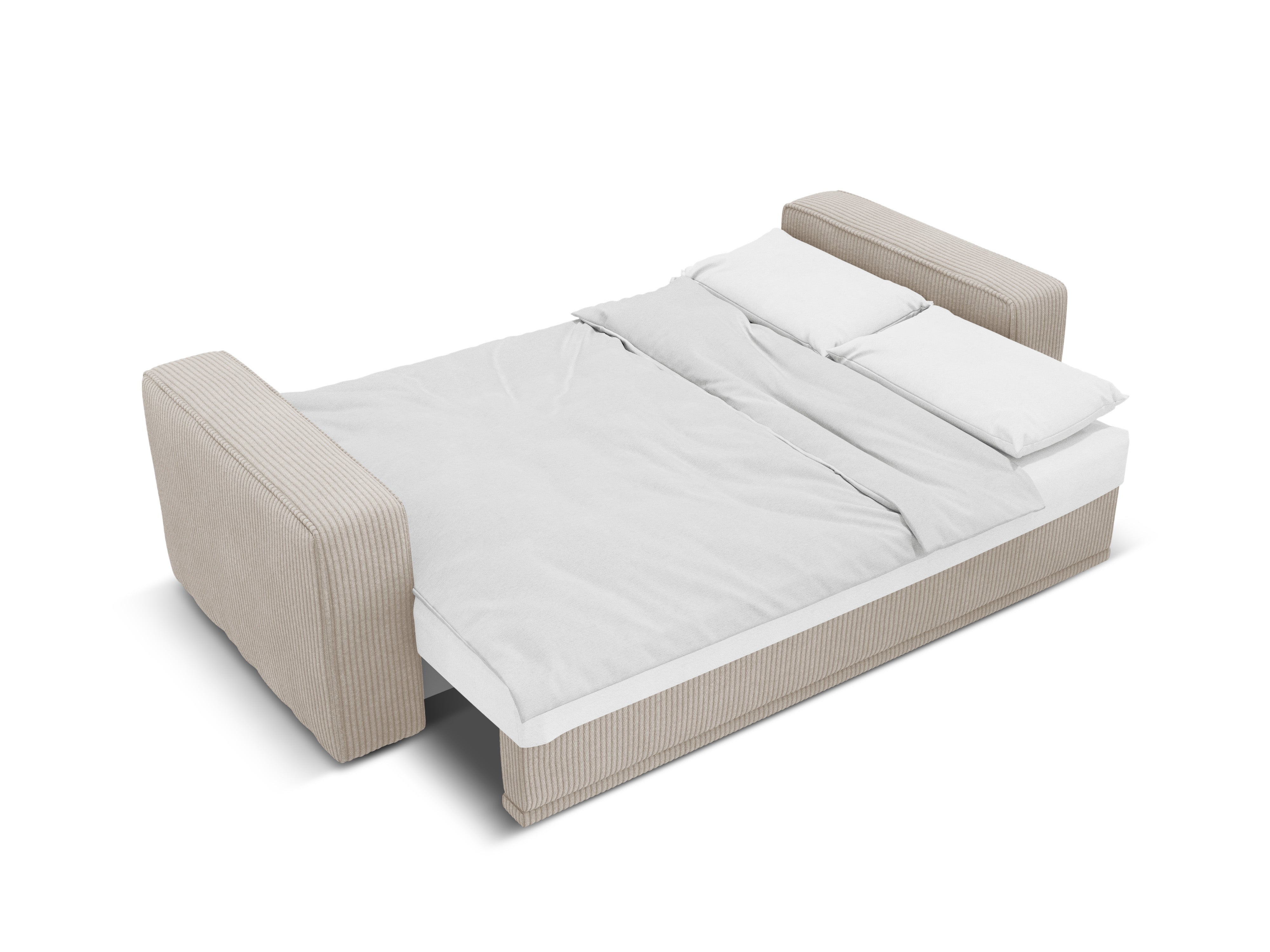 Right-sided corner sofa bed RIBES beige corduroy