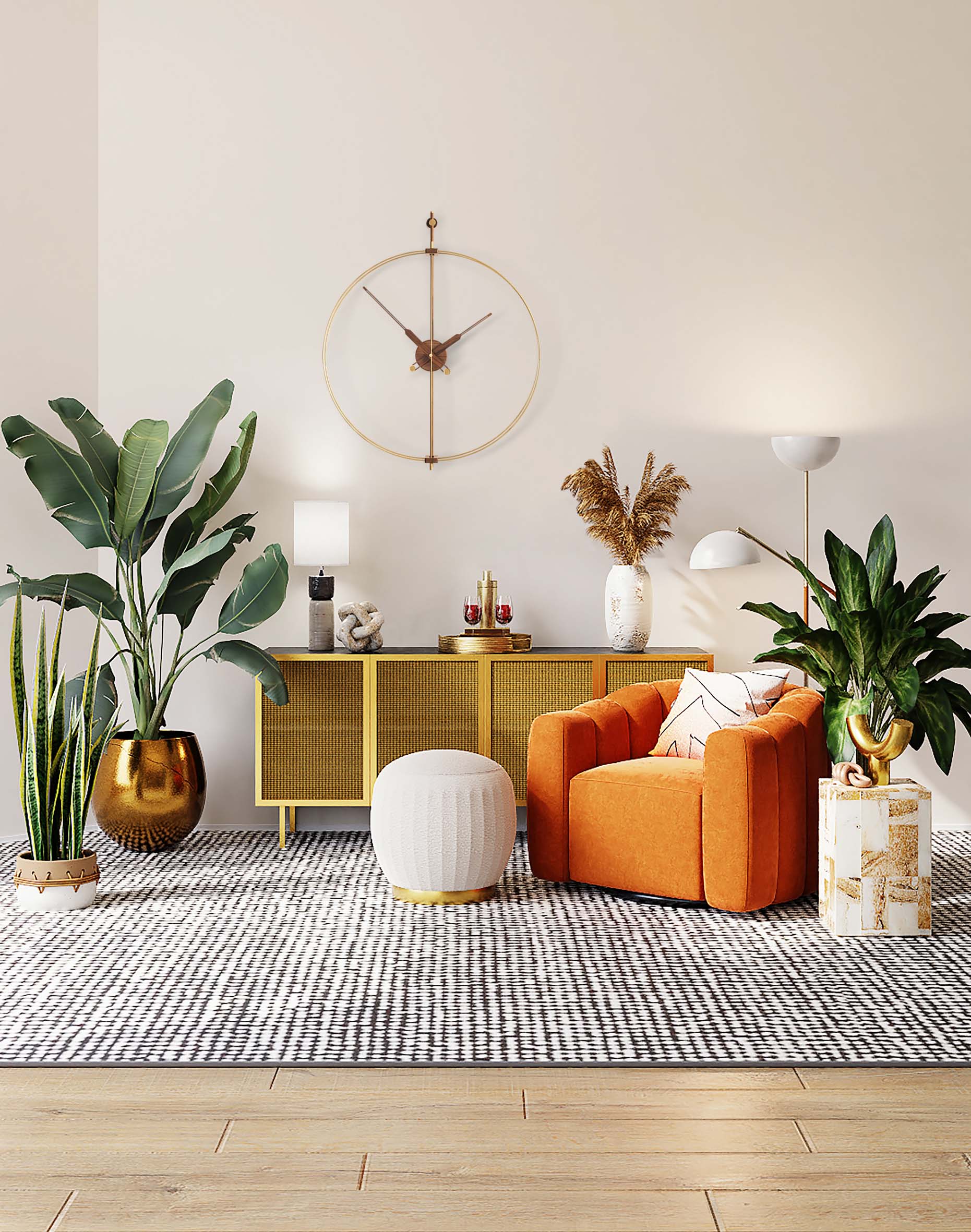 Nástenné hodiny MINI BARCELONA PREMIUM orechové drevo s mosadzným povrchom