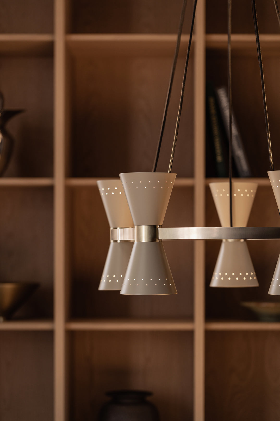 COLLECTOR beige chandelier with brass finish