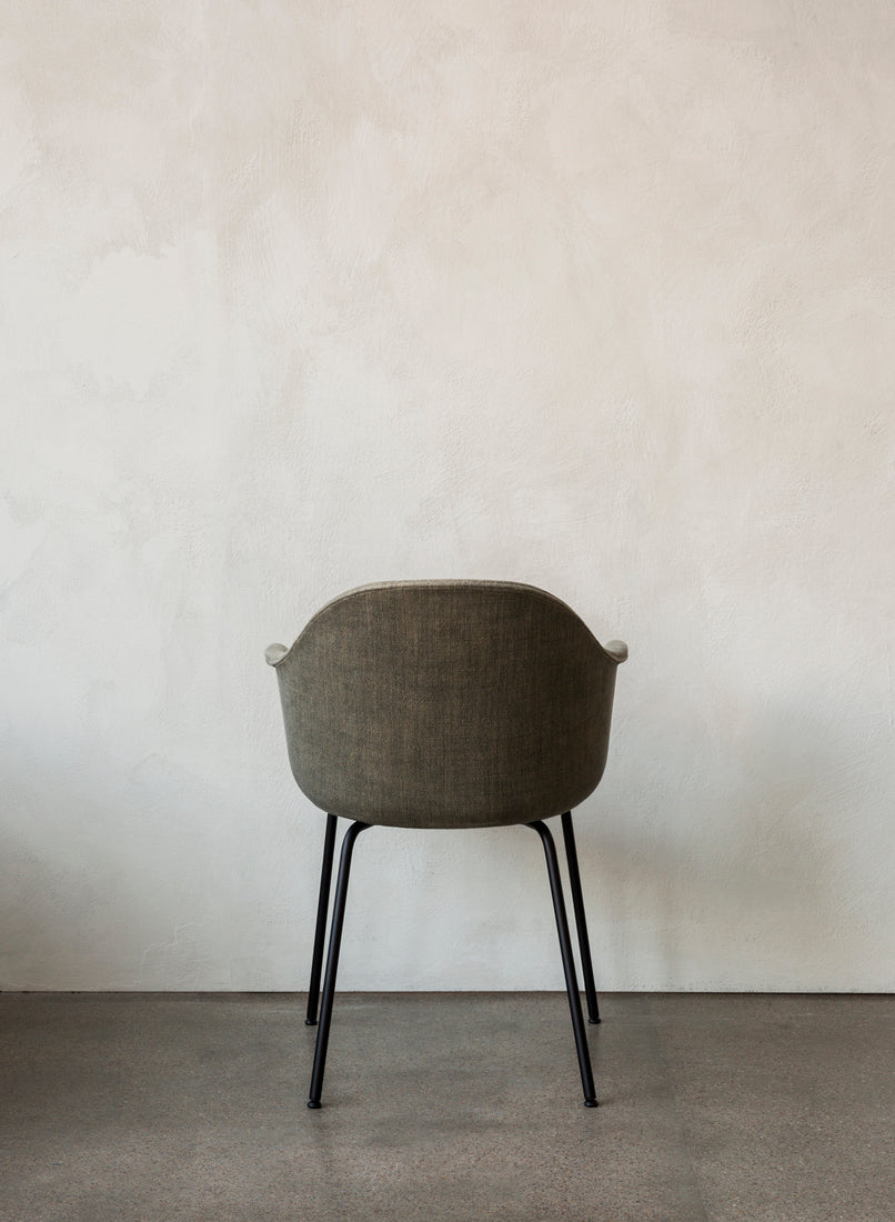 HARBOUR Armchair black leather with black steel base
