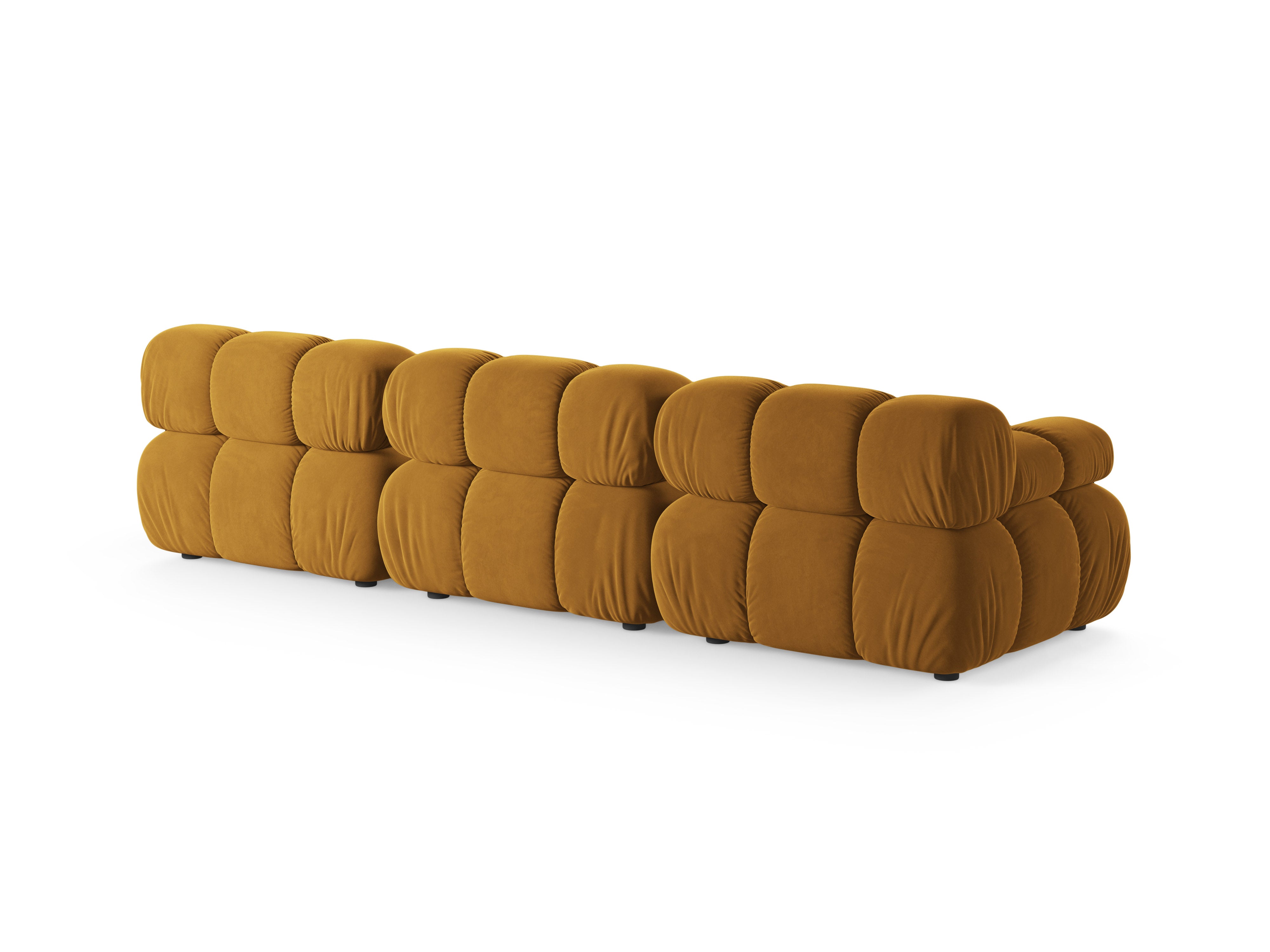Sofá modulárna z jemného zamatového materiálu pre 3 osoby BELLIS v horčicovej farbe.