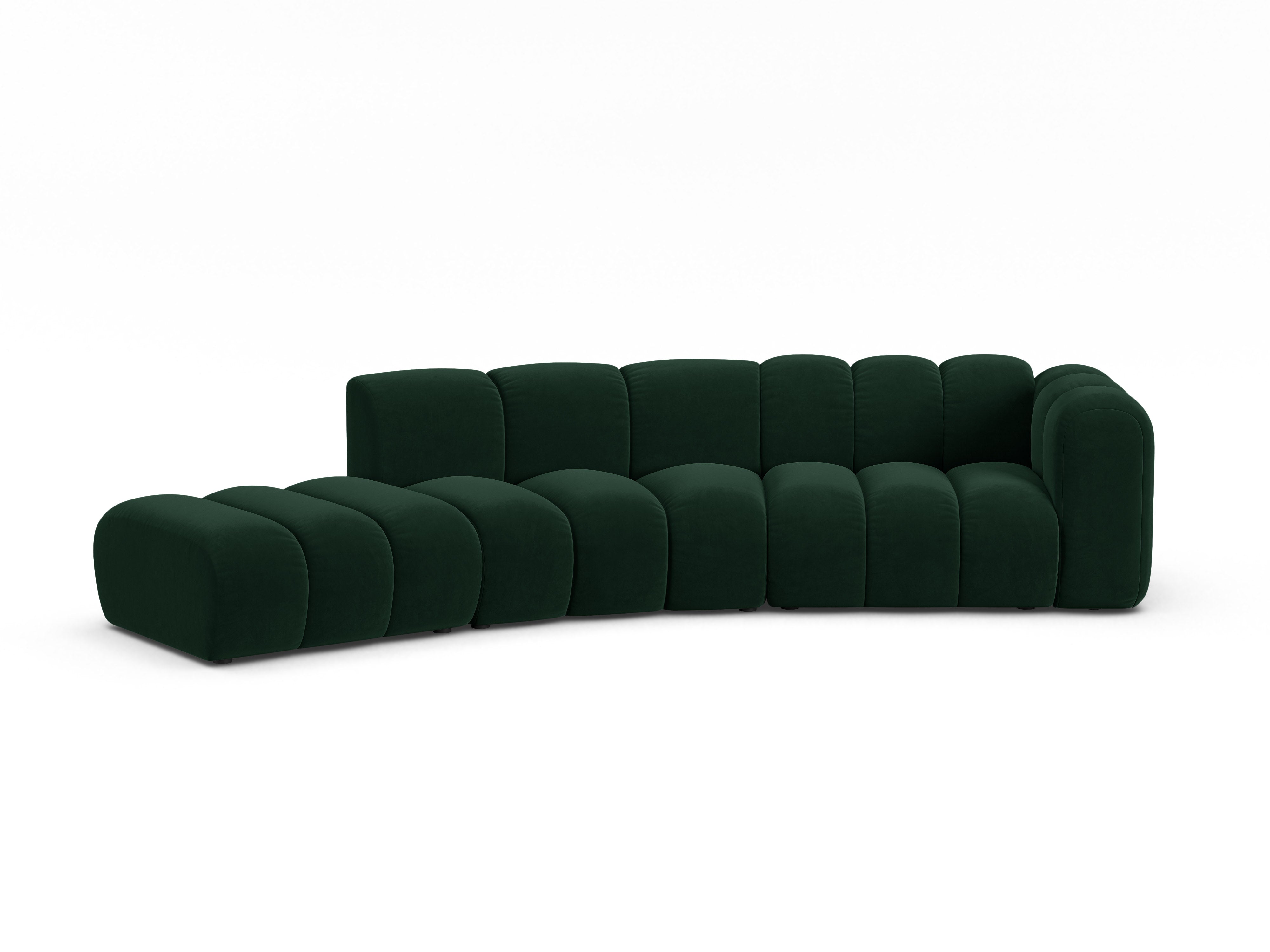 Sofa z jemného velúru pre 5 osôb ľavostranná LUPINE fľaškovozelená