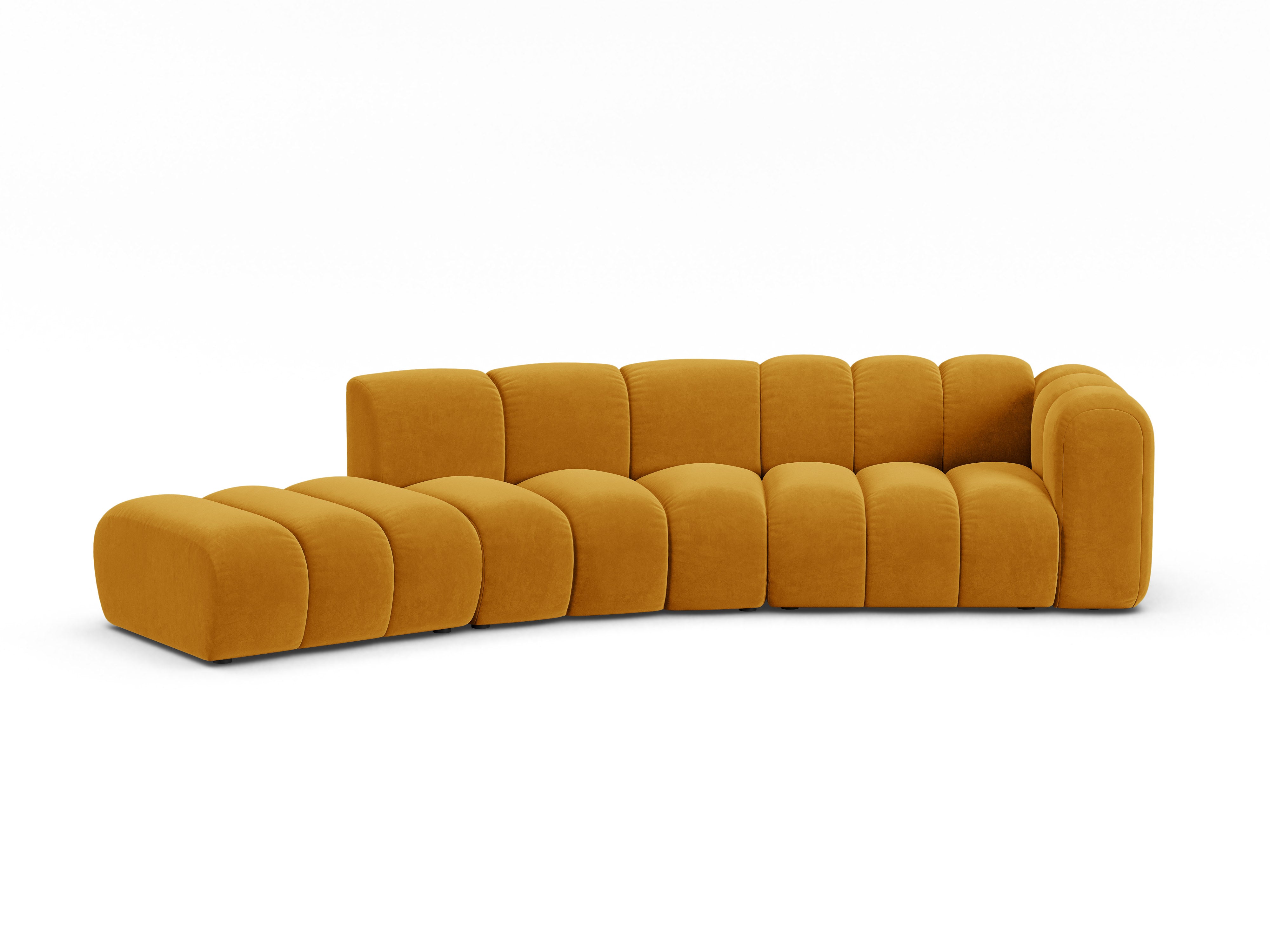 Sofa z jemného velúru pre 5 osôb ľavostranná LUPINE horčicová
