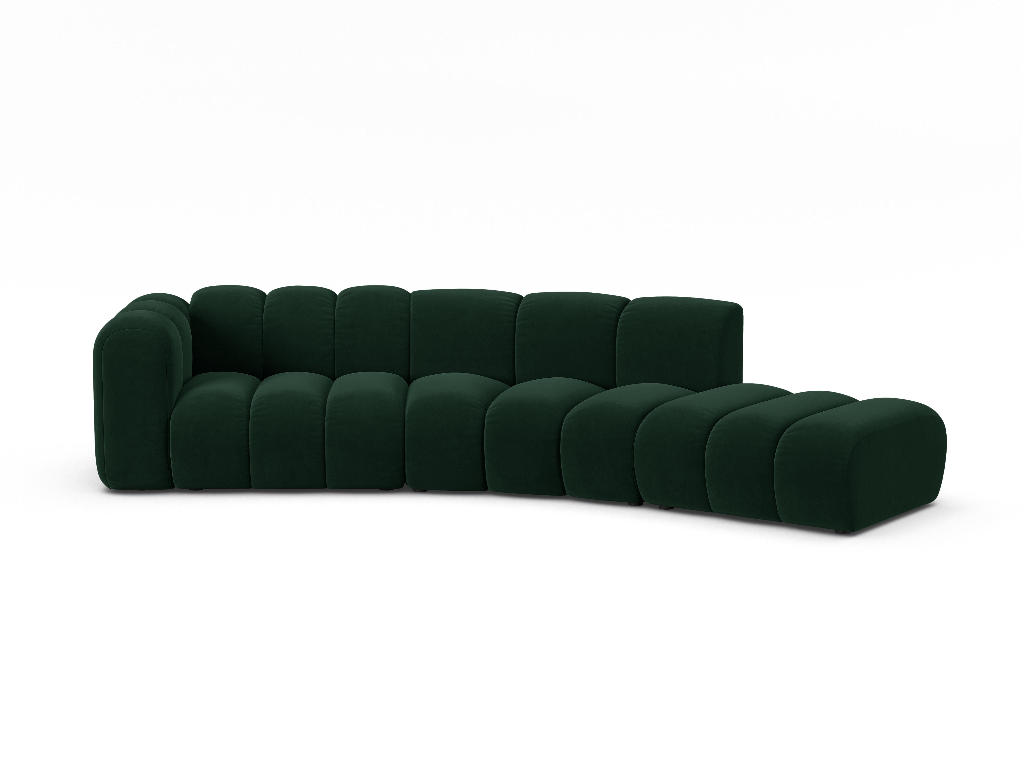 Sofa z jemného velúru pre 5 osôb pravostranná LUPINE fľaškovozelená