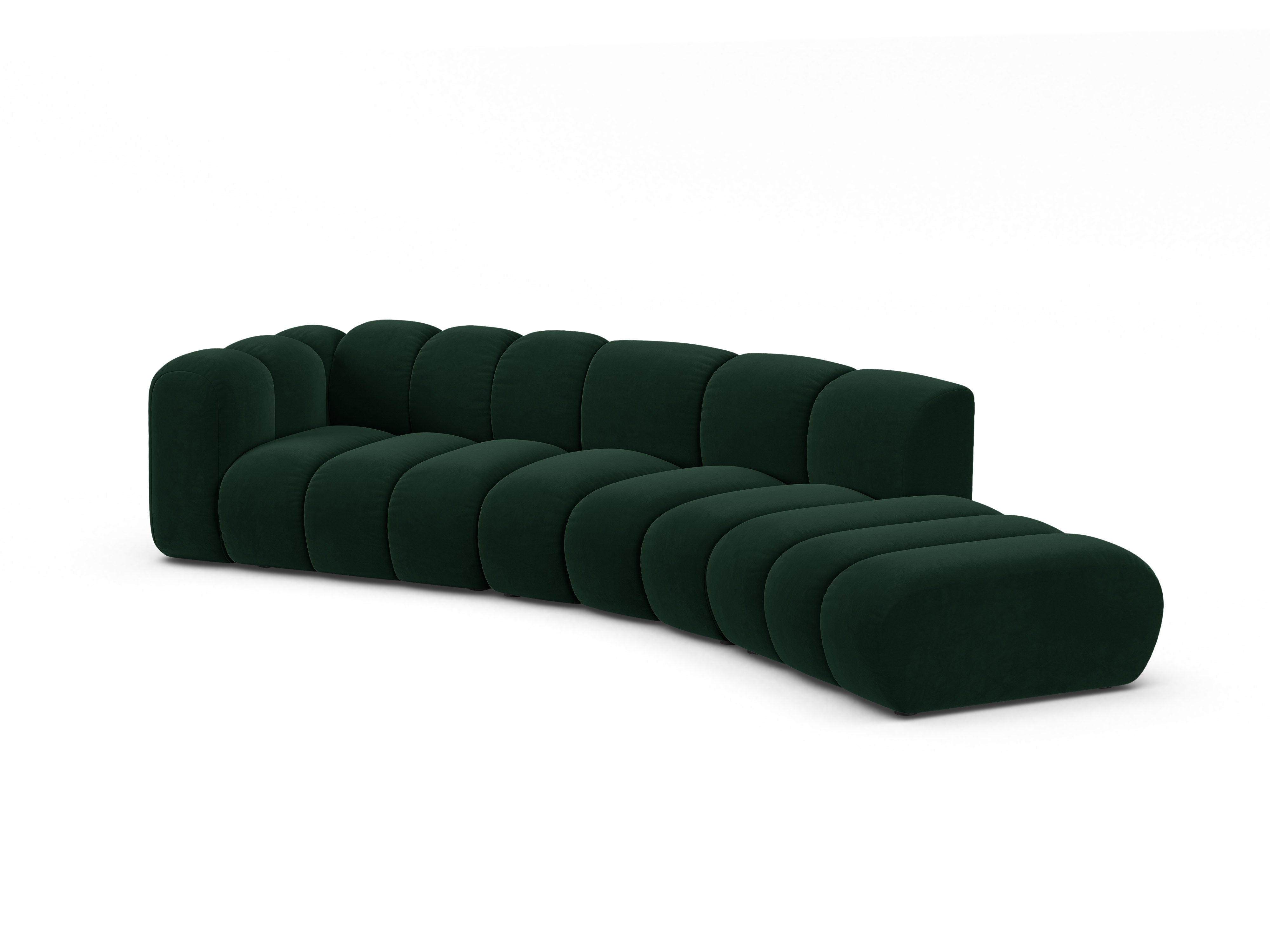 Sofa z jemného velúru pre 5 osôb pravostranná LUPINE fľaškovozelená