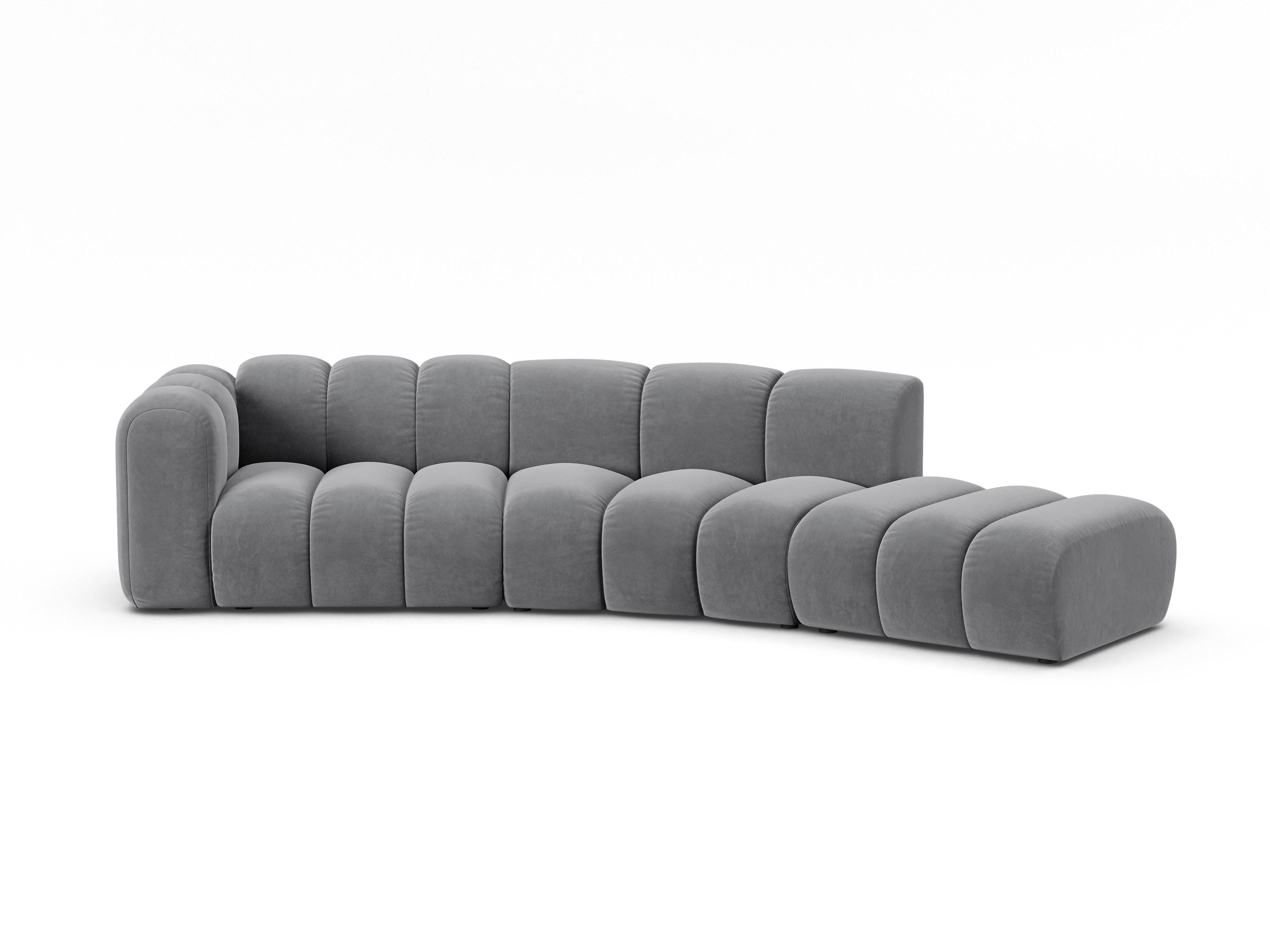 Sofa z jemného velúru pre 5 osôb pravostranná LUPINE šedá
