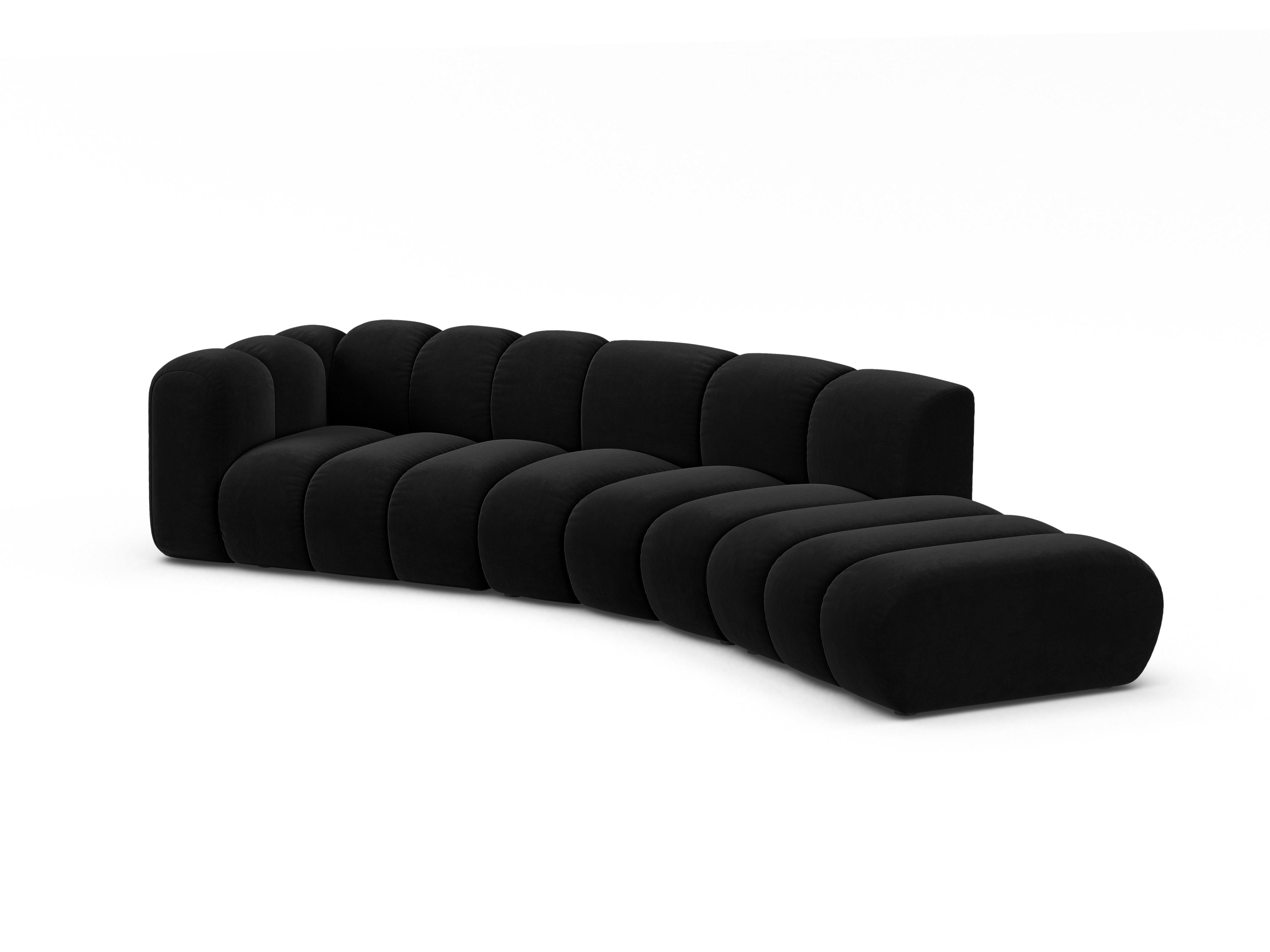 Sofa z jemného velúru pre 5 osôb pravostranná LUPINE čierna