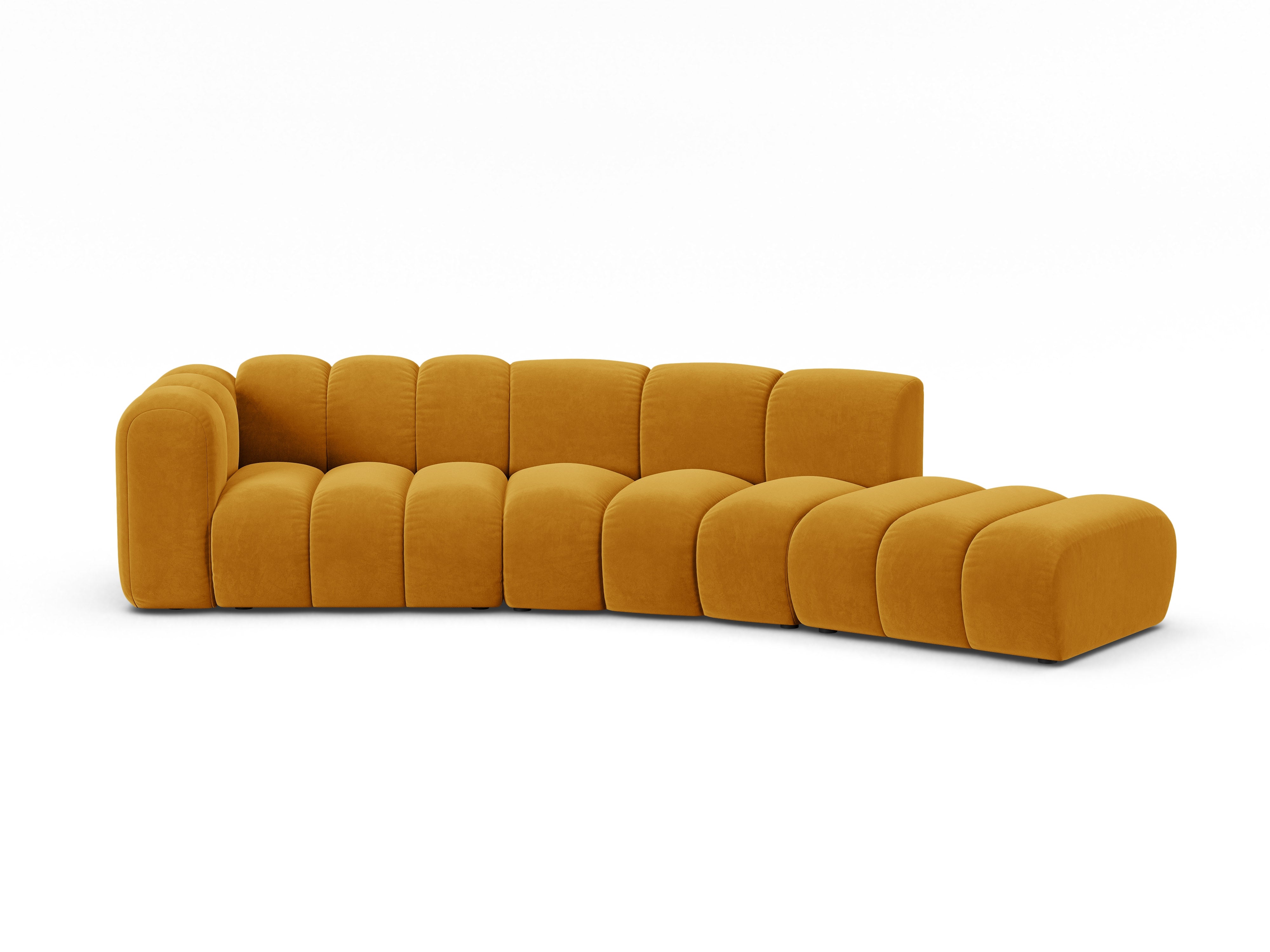 Sofa z jemného velúru pre 5 osôb pravostranná LUPINE horčicová