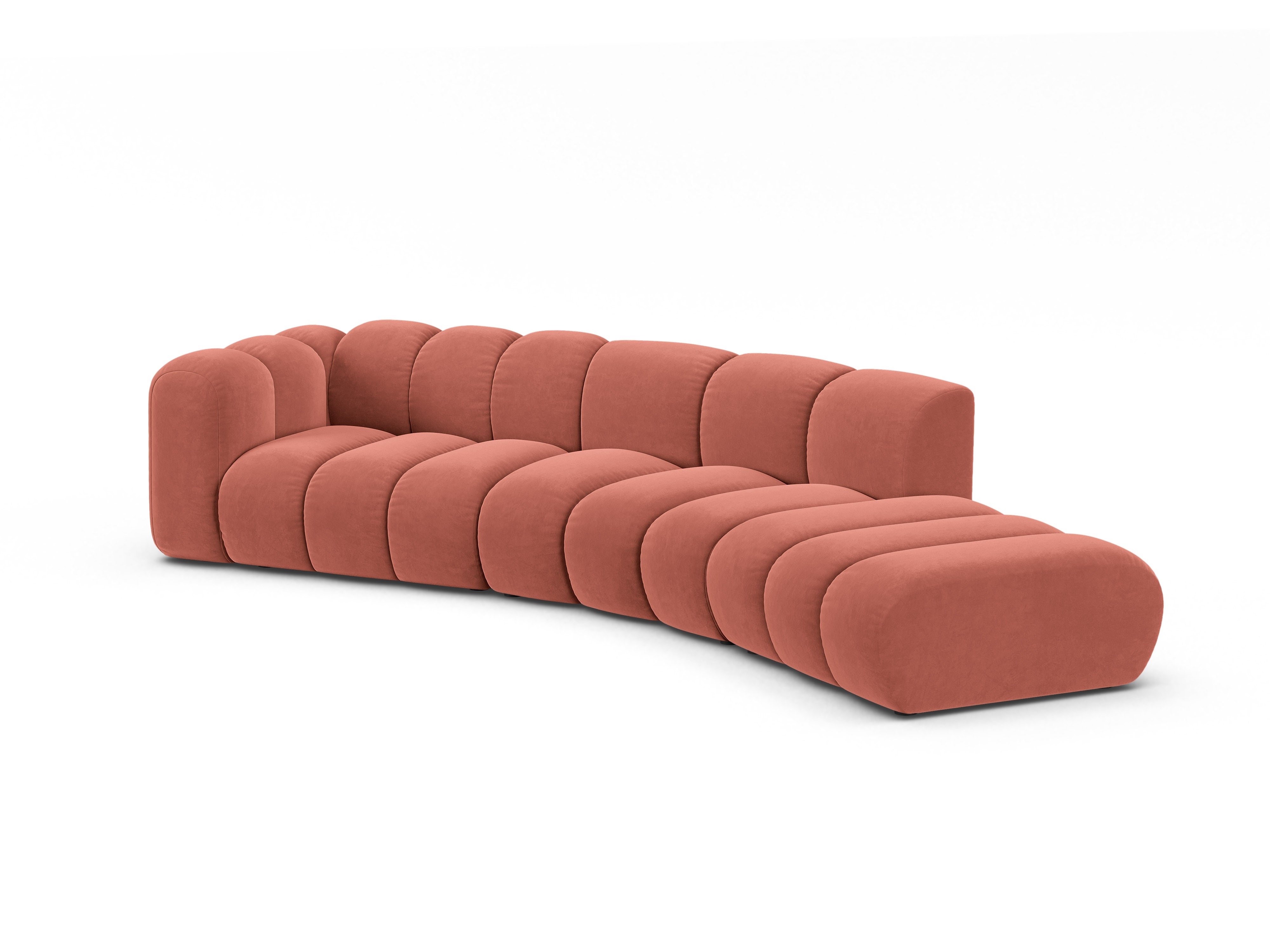 Sofa z jemného velúru pre 5 osôb pravostranná LUPINE koralová