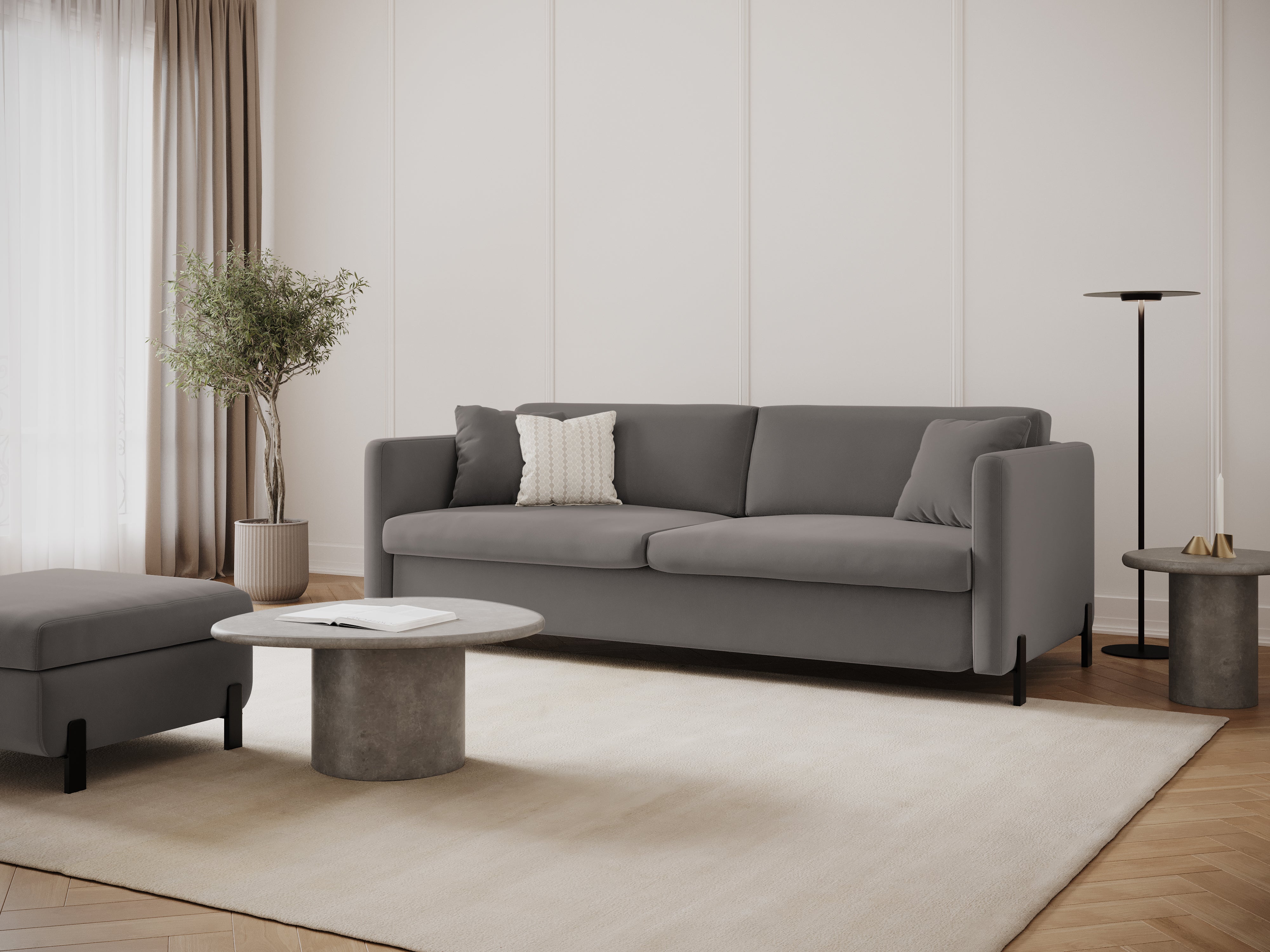 Sofa z jemného velúru pre 2 osoby s funkciou spania GLORIA šedá