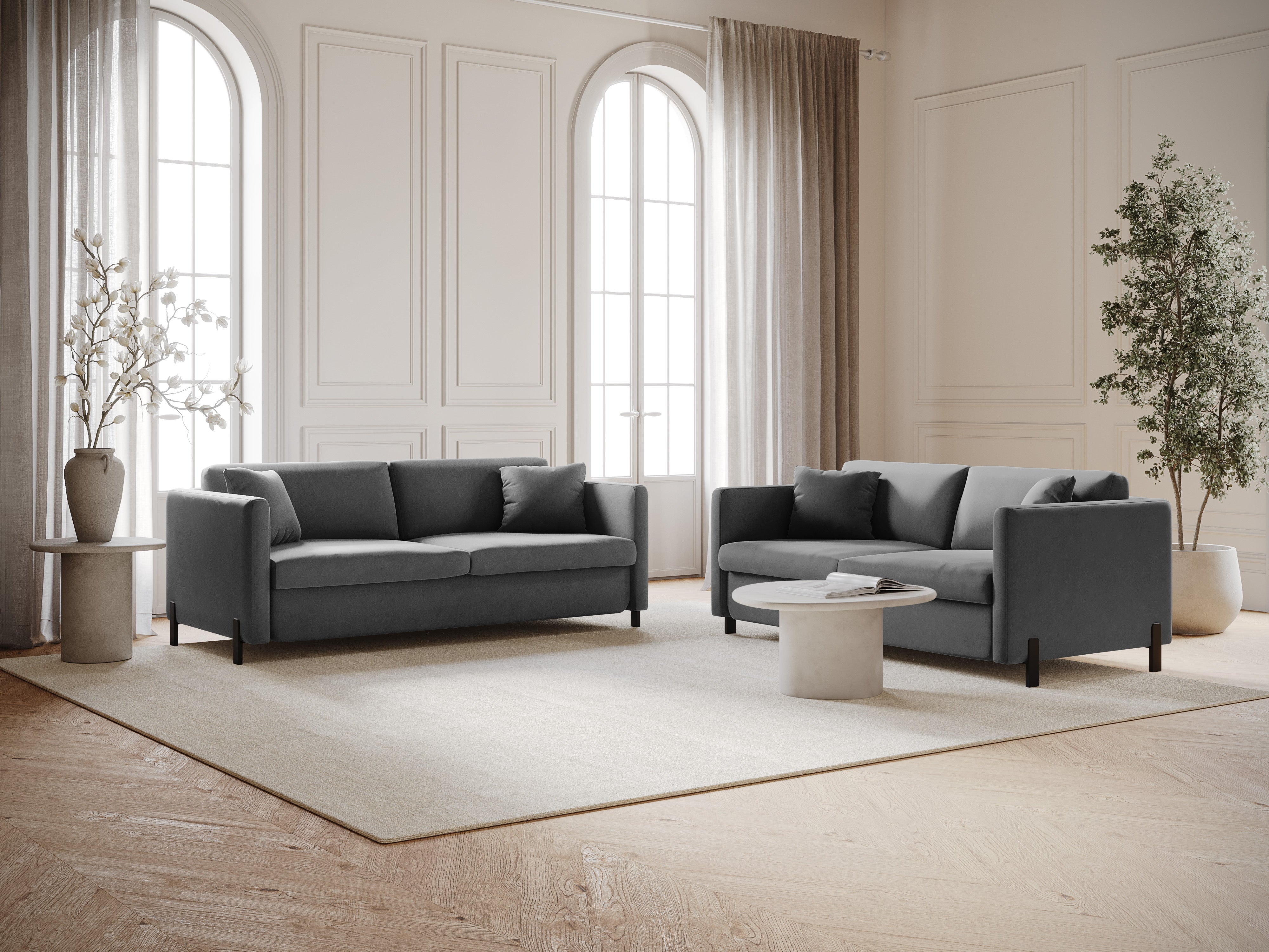 Sofa z jemného velúru pre 2 osoby s funkciou spania GLORIA šedá