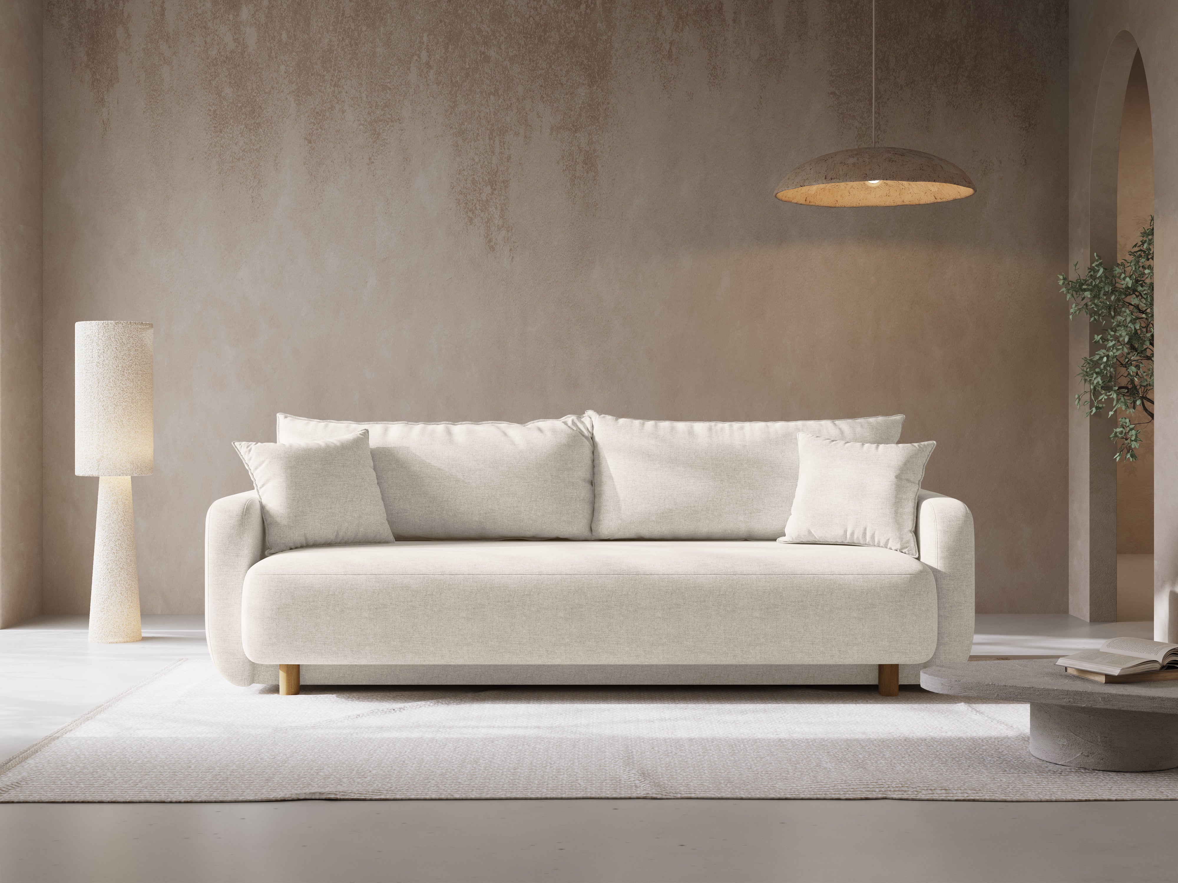 3-seater sofa with sleeping function ELEN ivory chenille