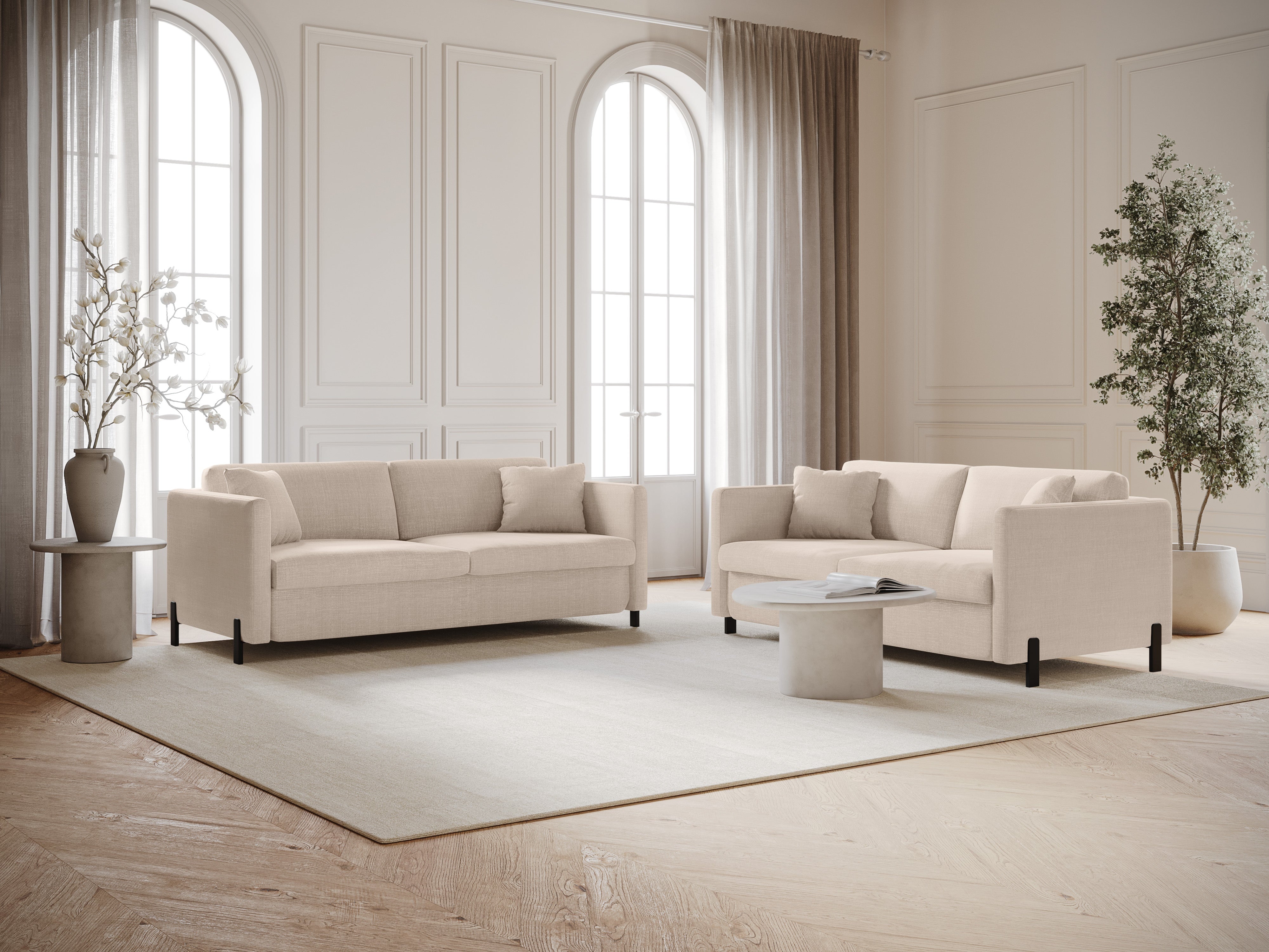 GLORIA pouf with storage beige chenille