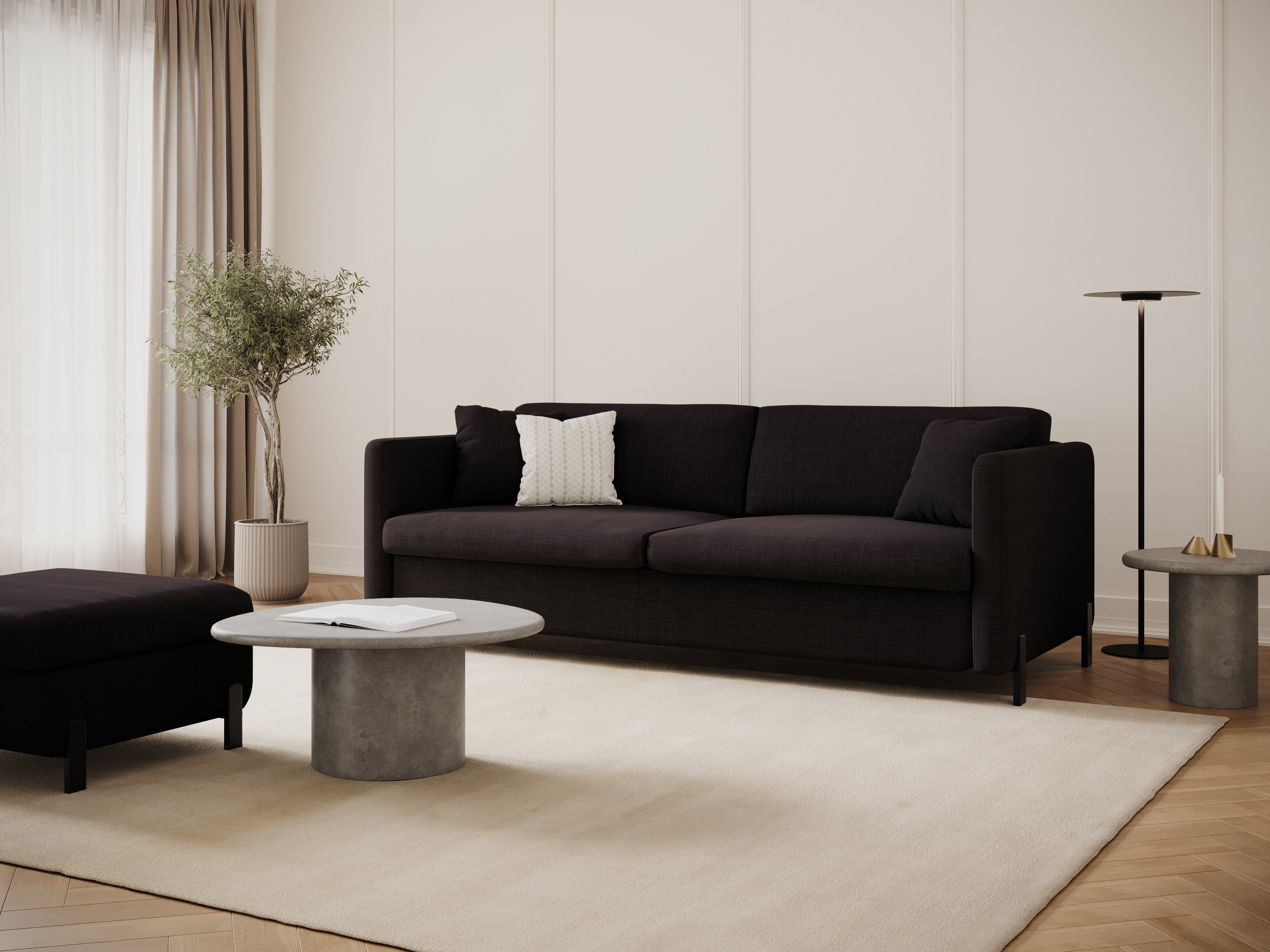 GLORIA dark gray chenille pouf with storage