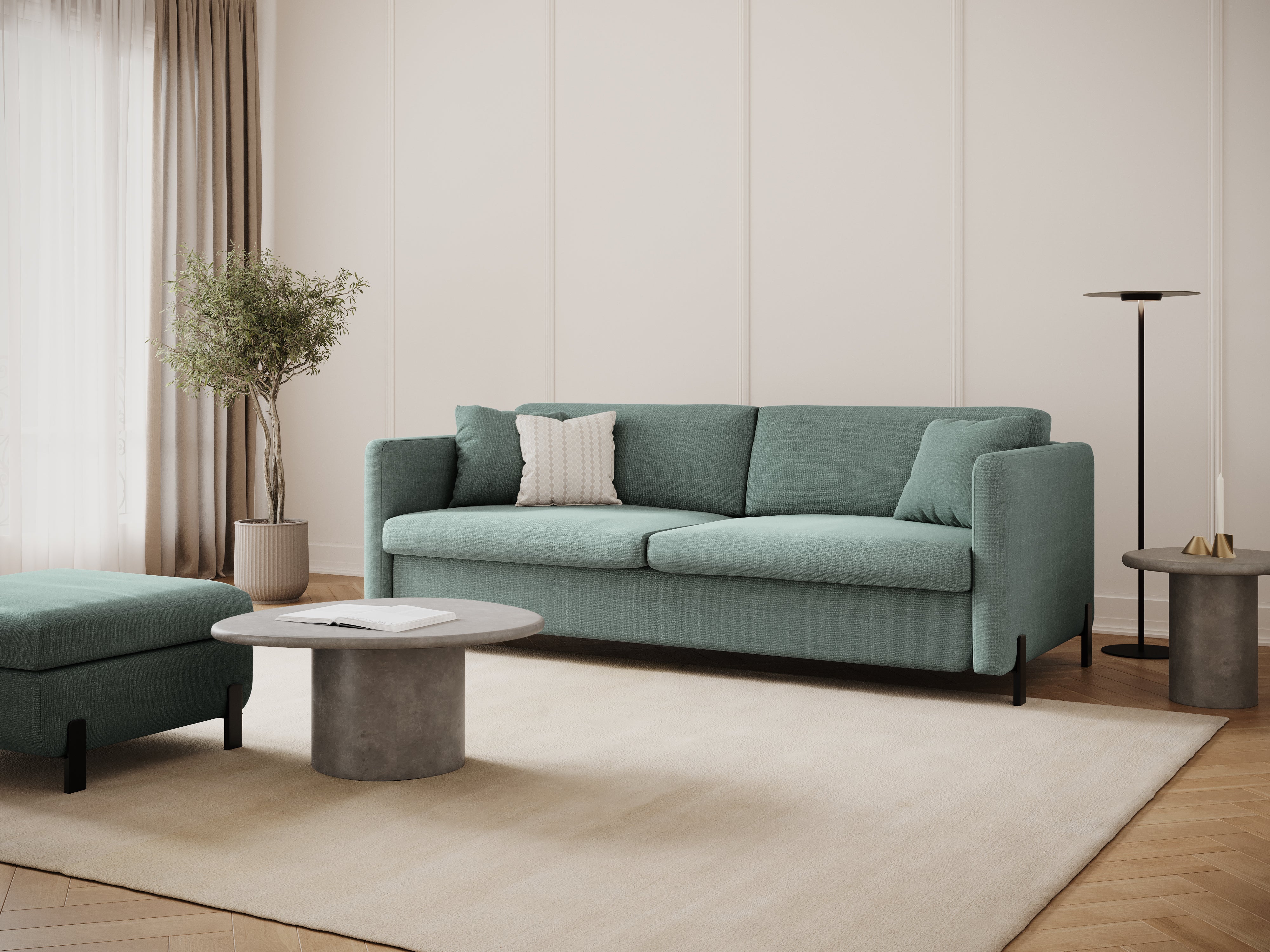 GLORIA pouf with storage in mint chenille