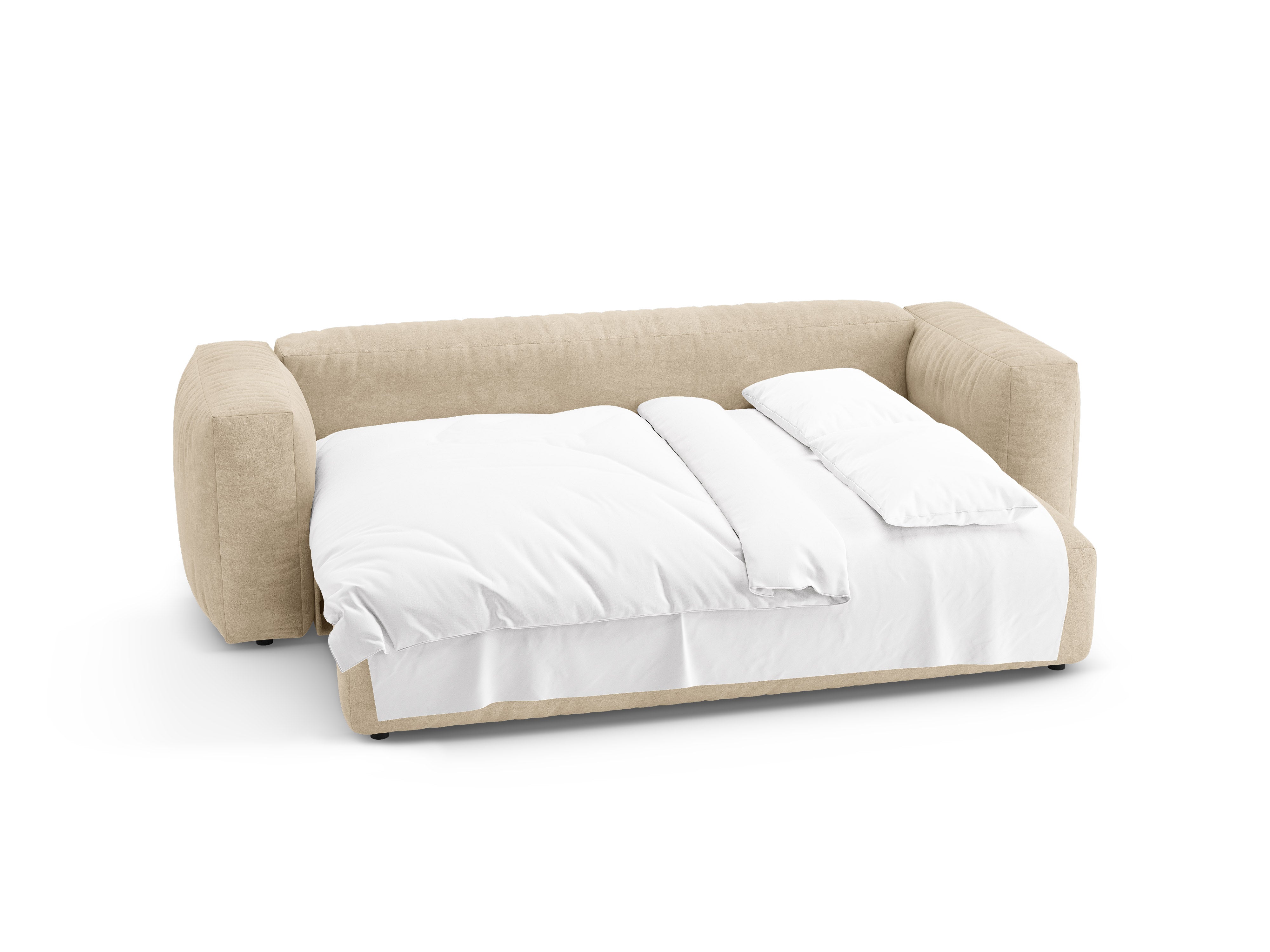 Sofa z jemného zamatového materiálu pre 3 osoby s funkciou spania MARTINA svetlo béžová