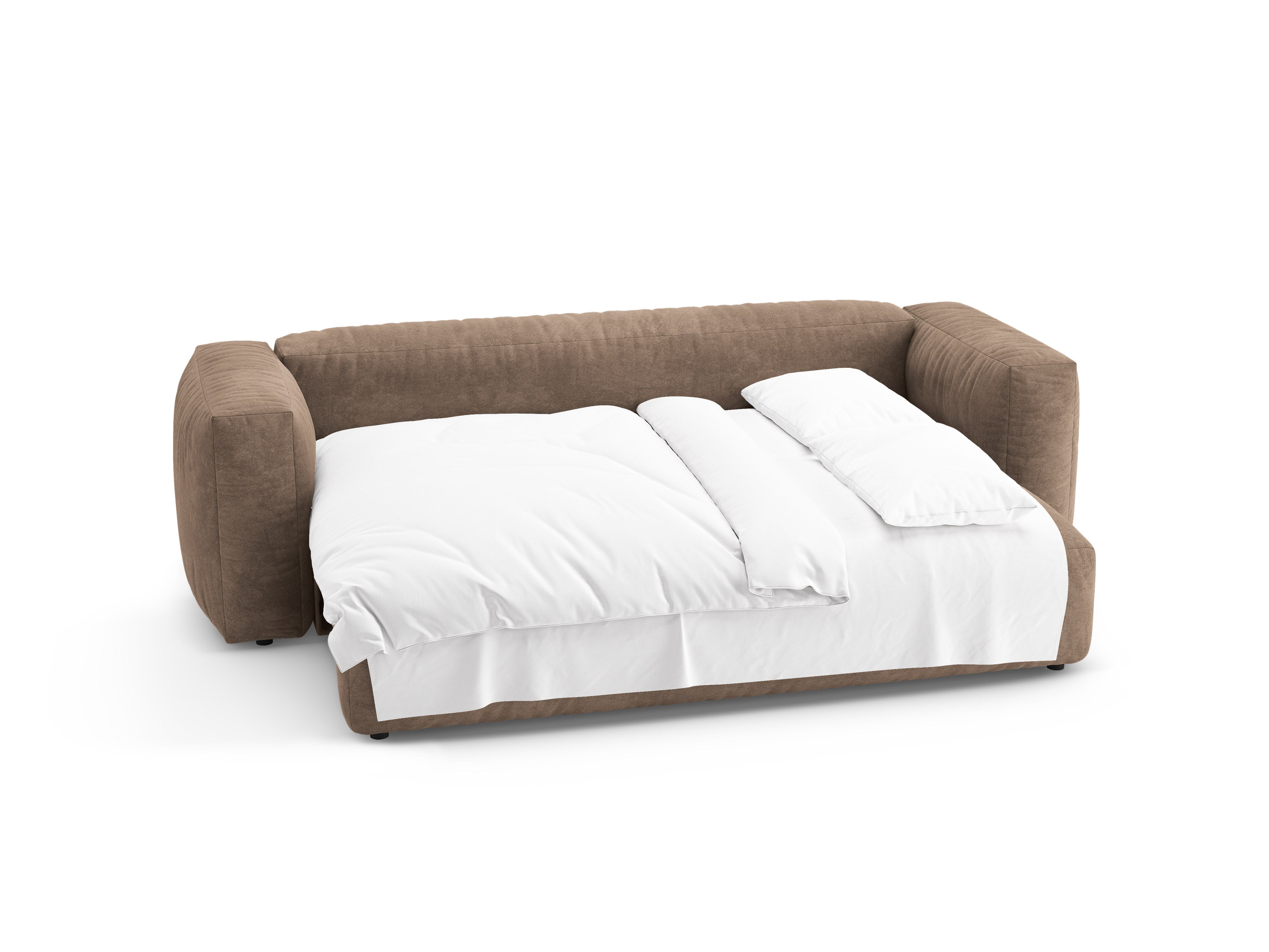 Velvet 3-Seater Sofa with Sleeping Function MARTINA Dark Beige