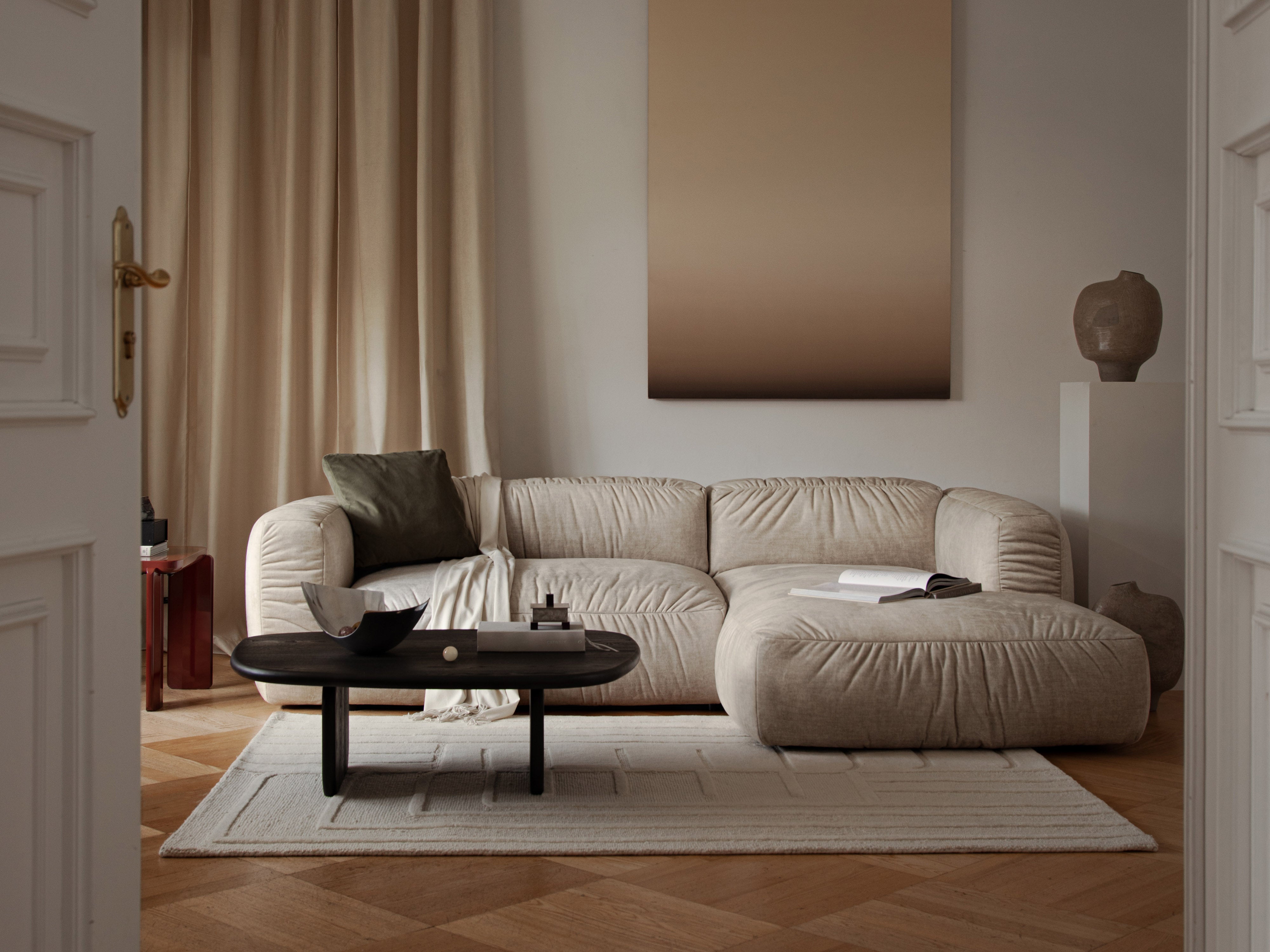 Velvet 3-Seater Sofa with Sleeping Function MARTINA Dark Beige